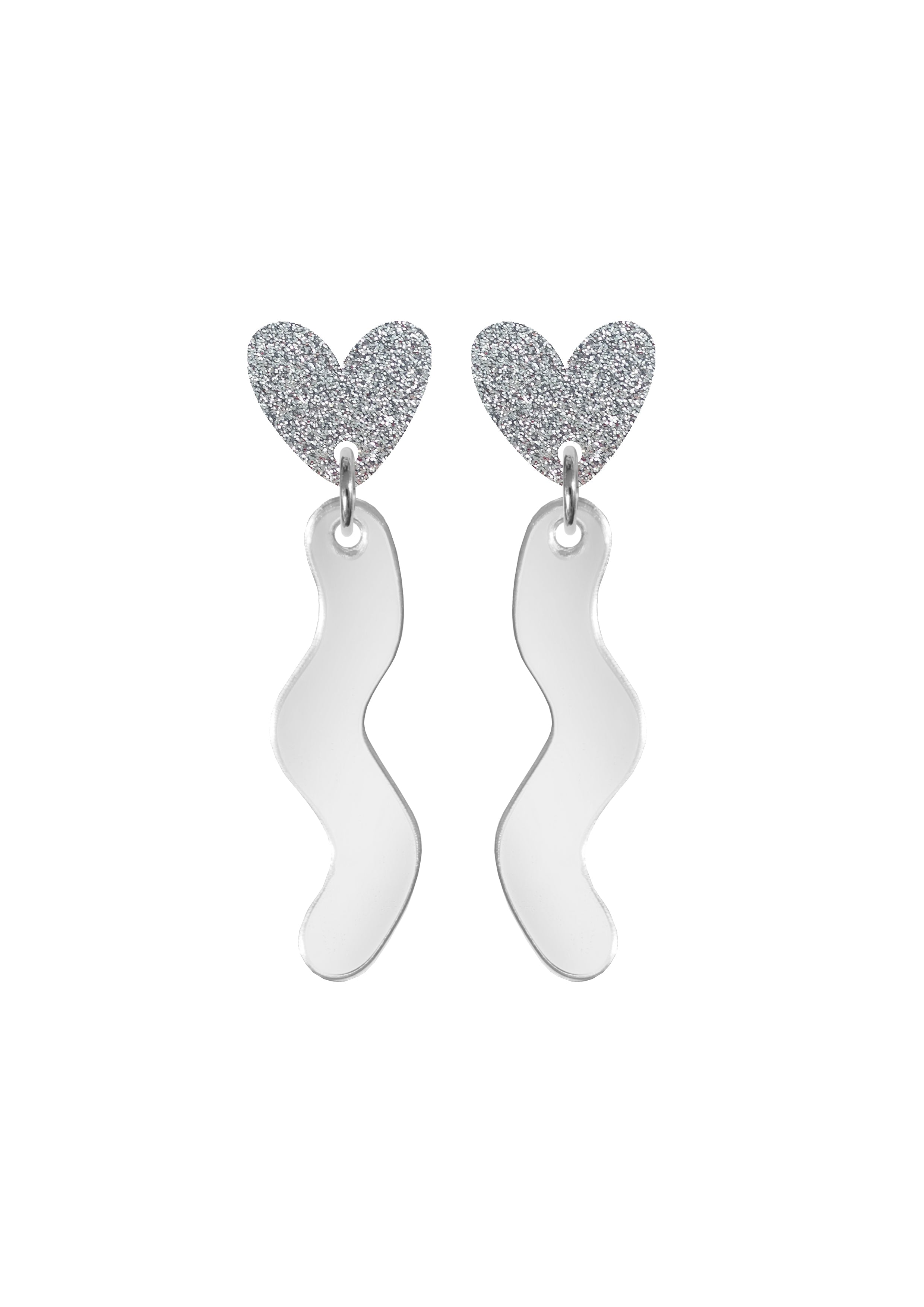 Squiggle Heart Drop Double Silver