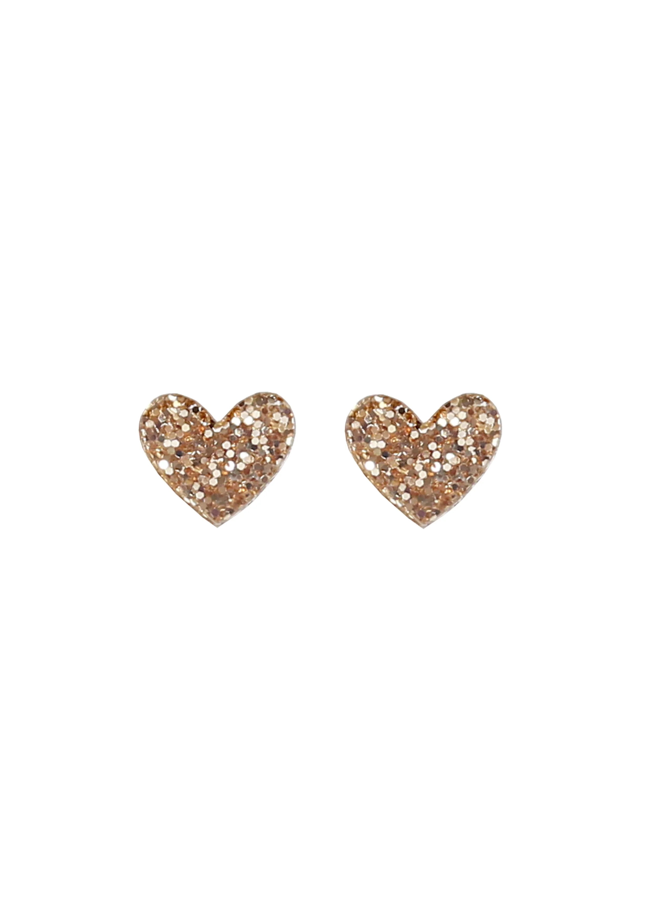 Mini Heart Studs - Gold Glitter
