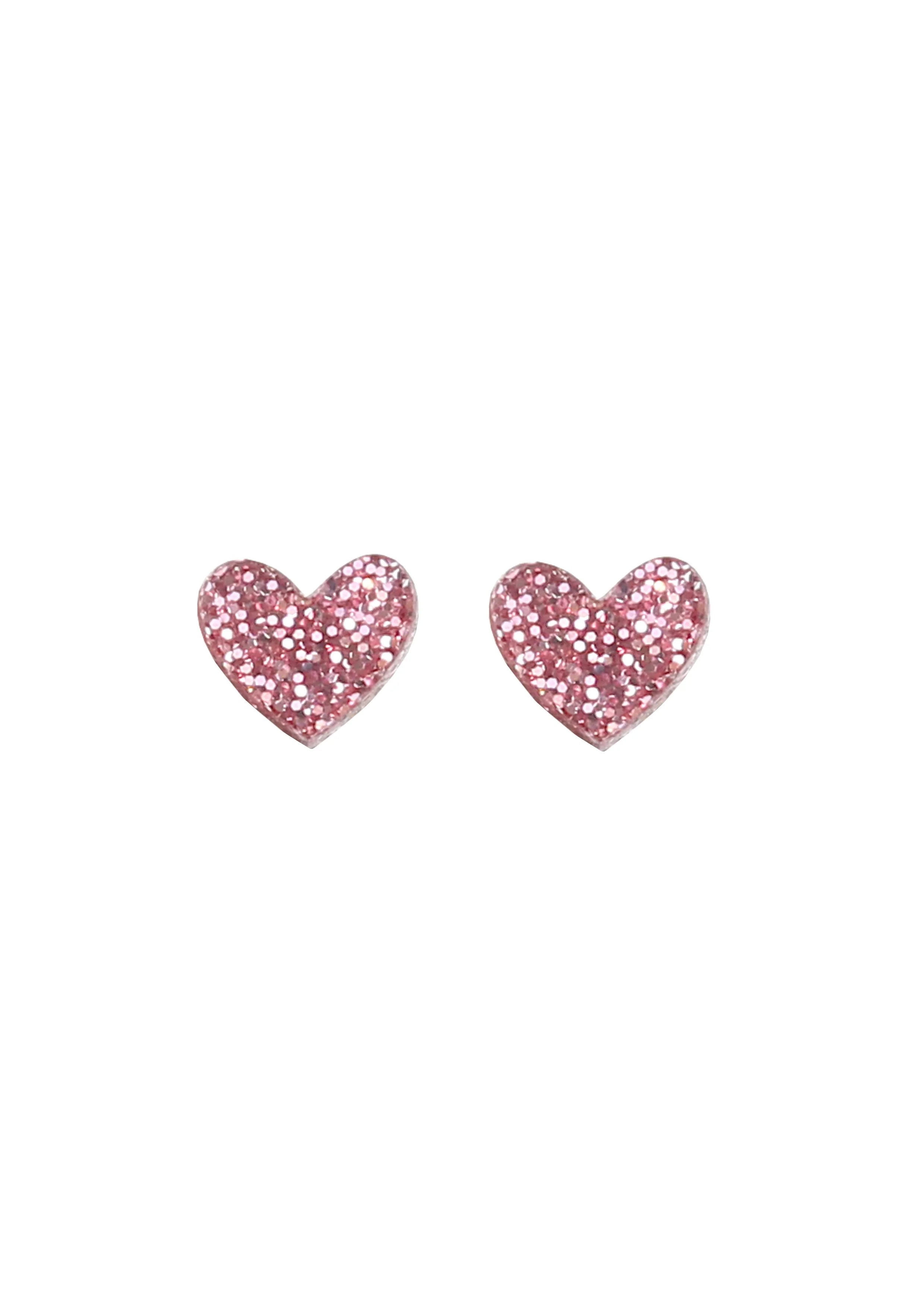Mini Heart Studs - Pink Glitter