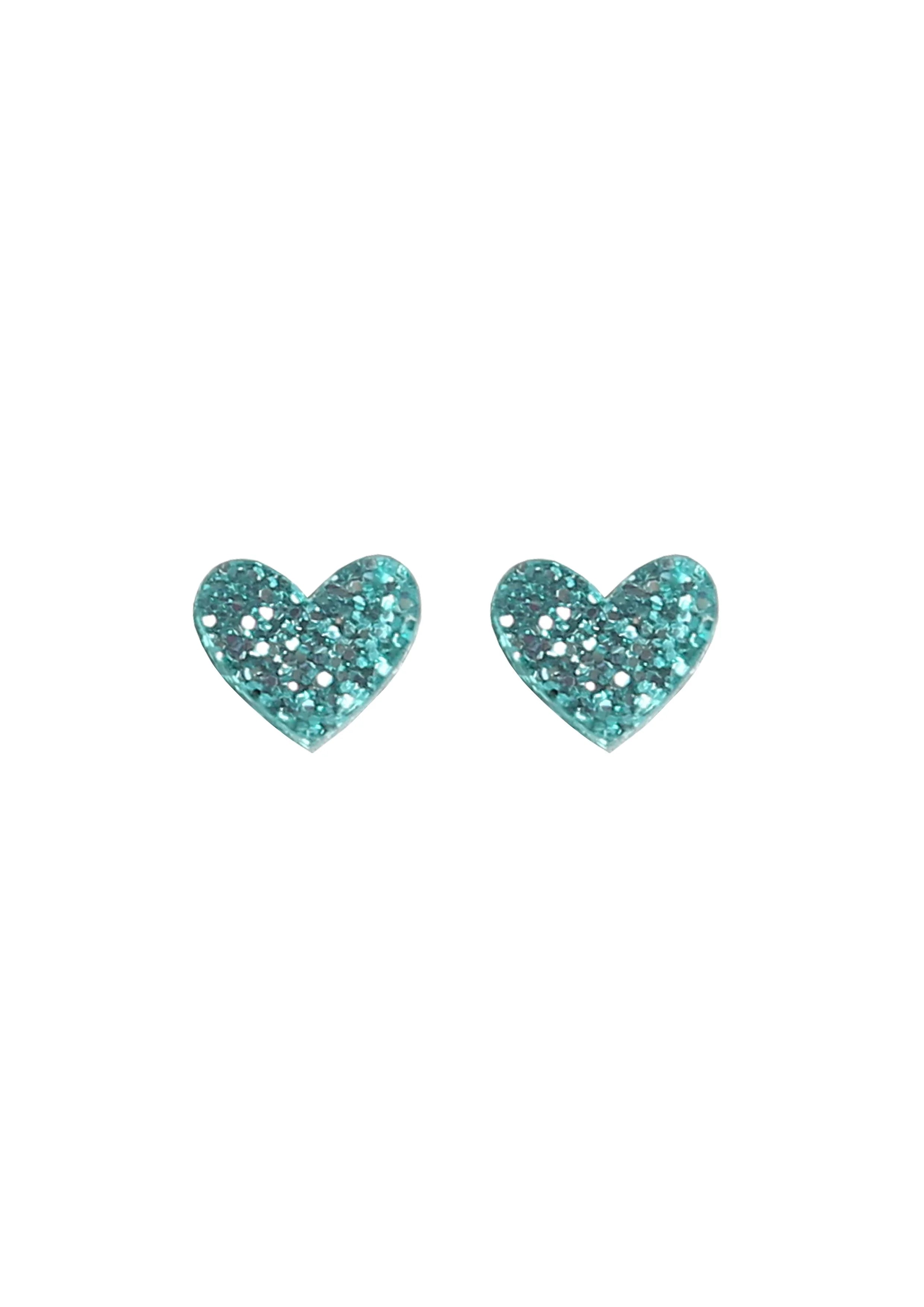 Mini Heart Studs - Jade Glitter