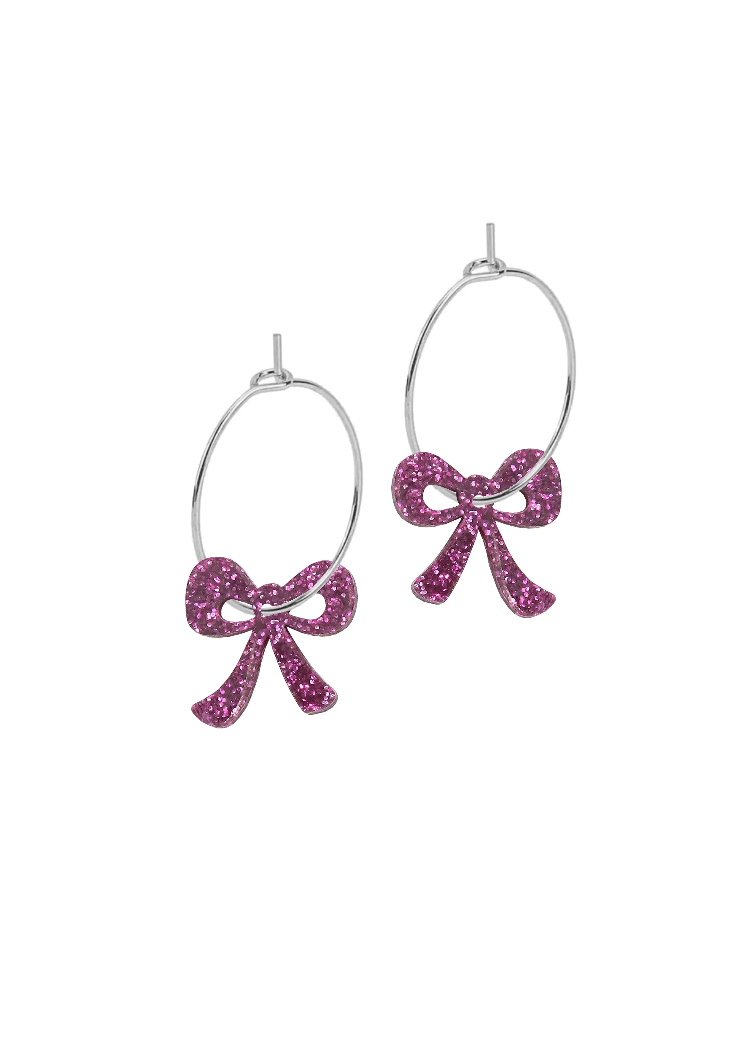 Mini Hoop Charms - Bow Purple Glitter