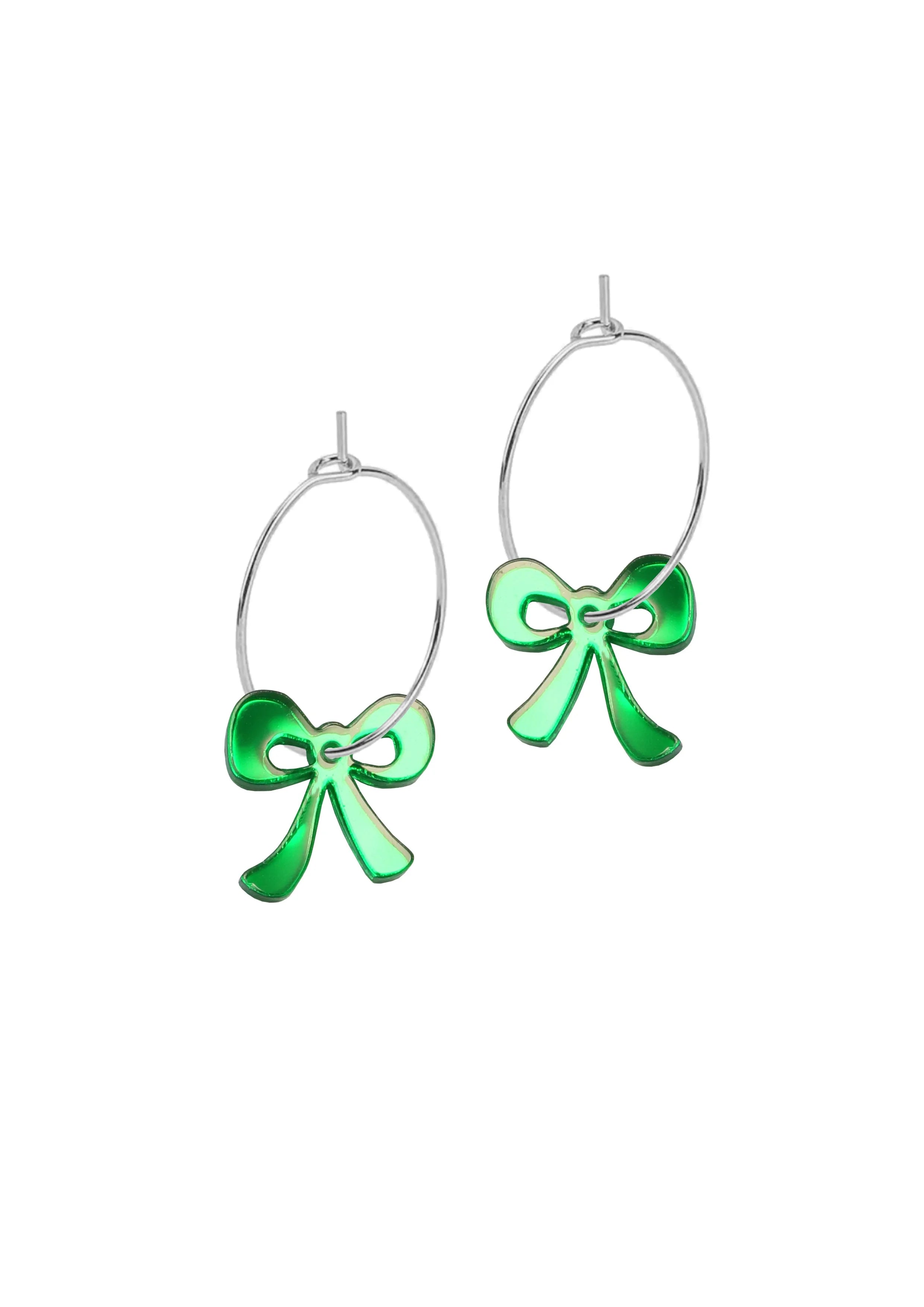 Mini Hoop Charms - Bow Green