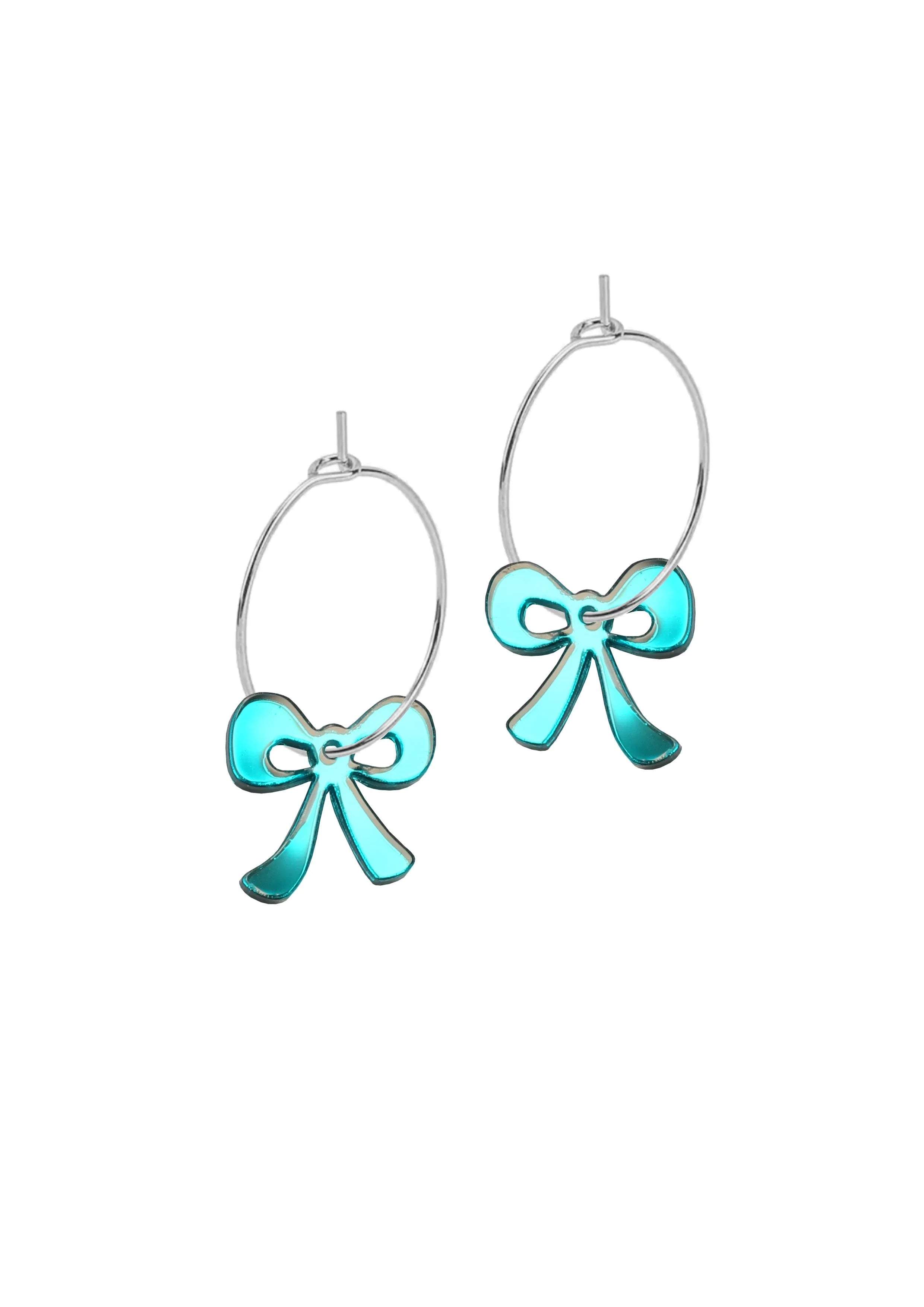 Mini Hoop Charms - Bow Teal