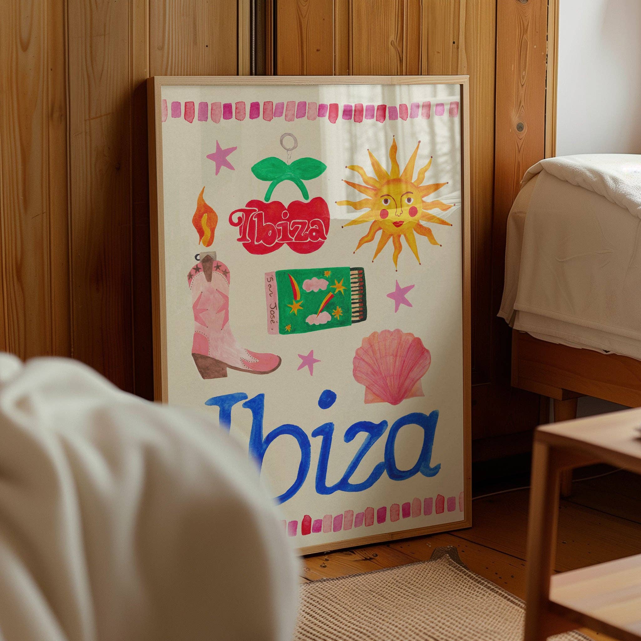 Ibiza Travel Trinket Hand Painted Print A3
