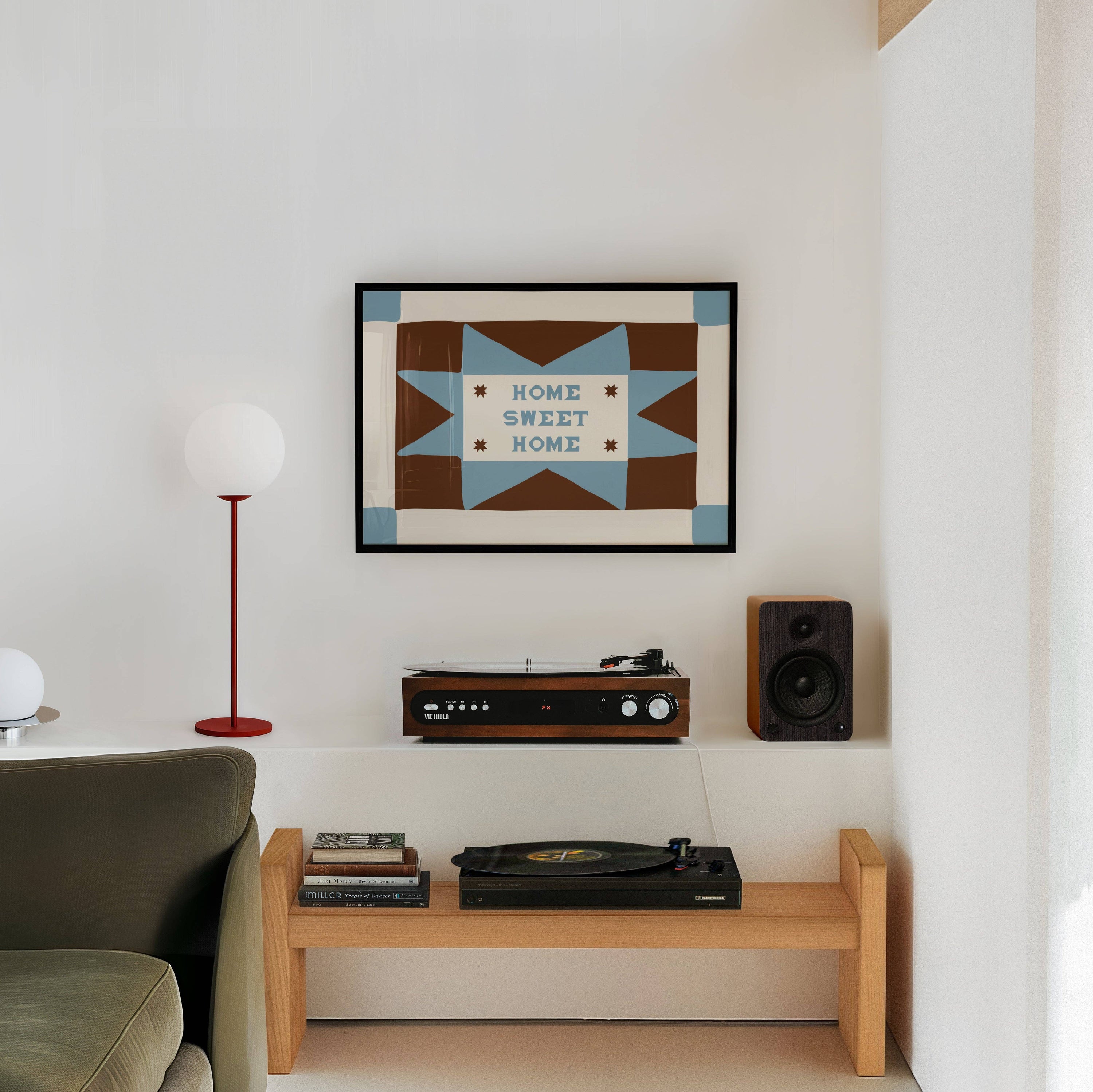 Home Sweet Home Patchwork Print: Green / Rust / Unframed / A3
