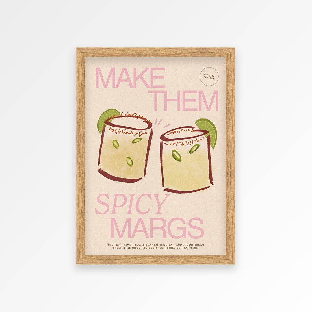 Spicy Margaritas print pink A5 framed