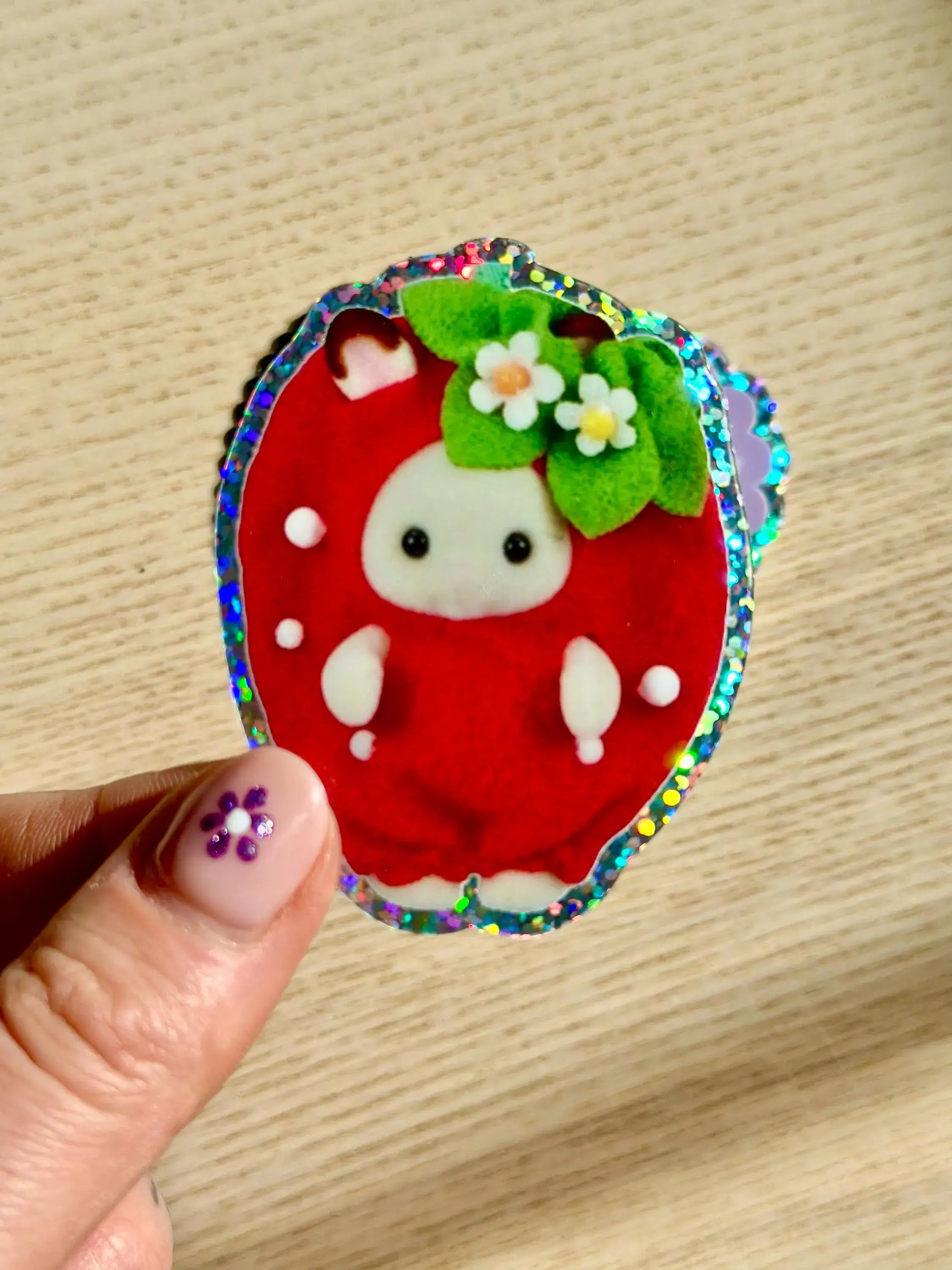 Strawberry Rabbit Glitter Vinyl Sticker 