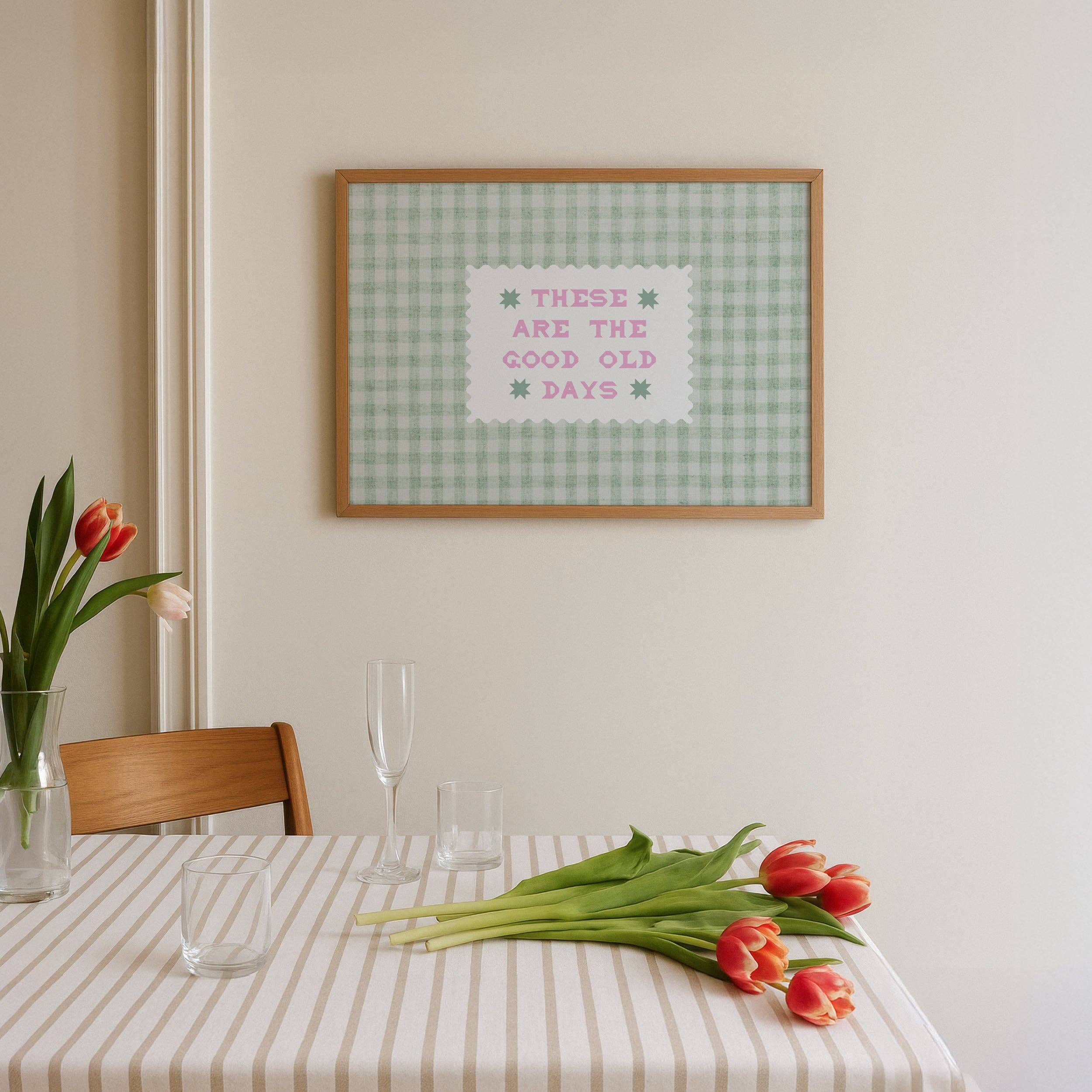 These Are The Good Old Days Gingham Print: Brown / Unframed / A4