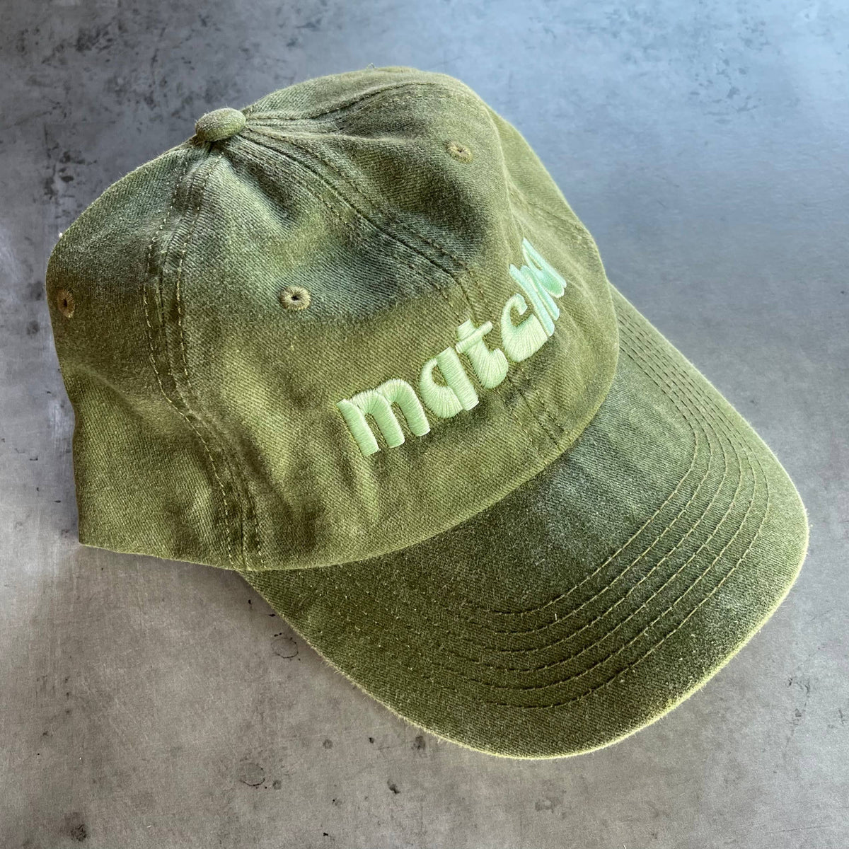 Matcha baseball cap in green with mint embroidery