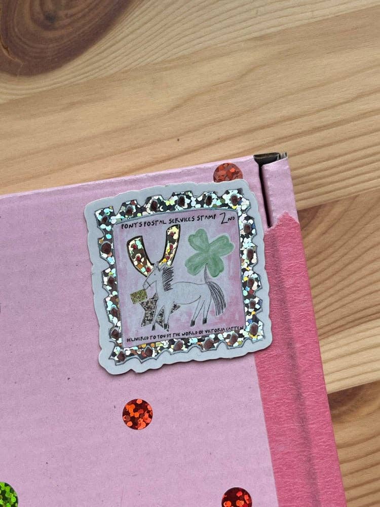Pony’s postal services glitter sticker stamps: 1st class stamp