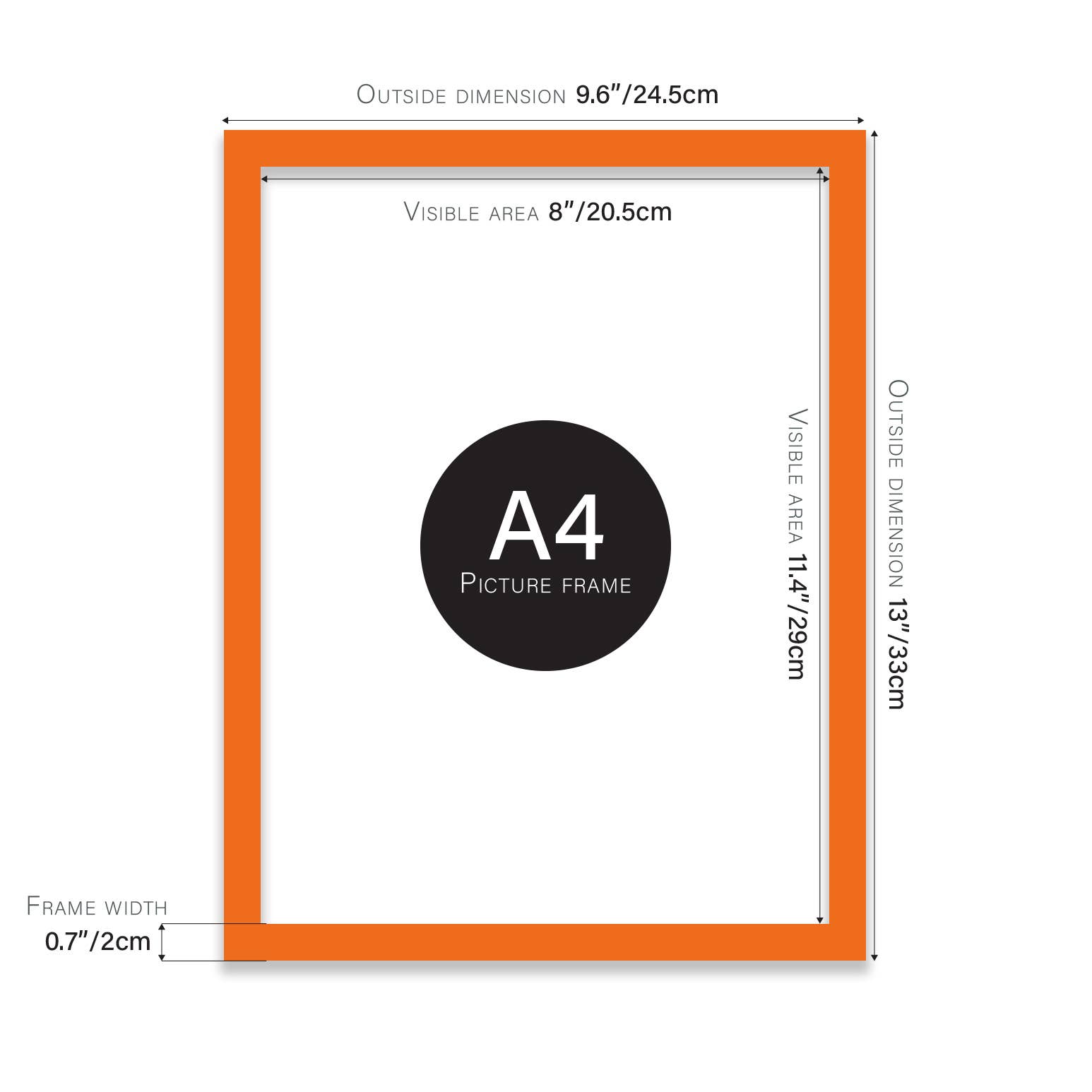 Orange A4 frame slim profile — vibrant orange picture frame for prints