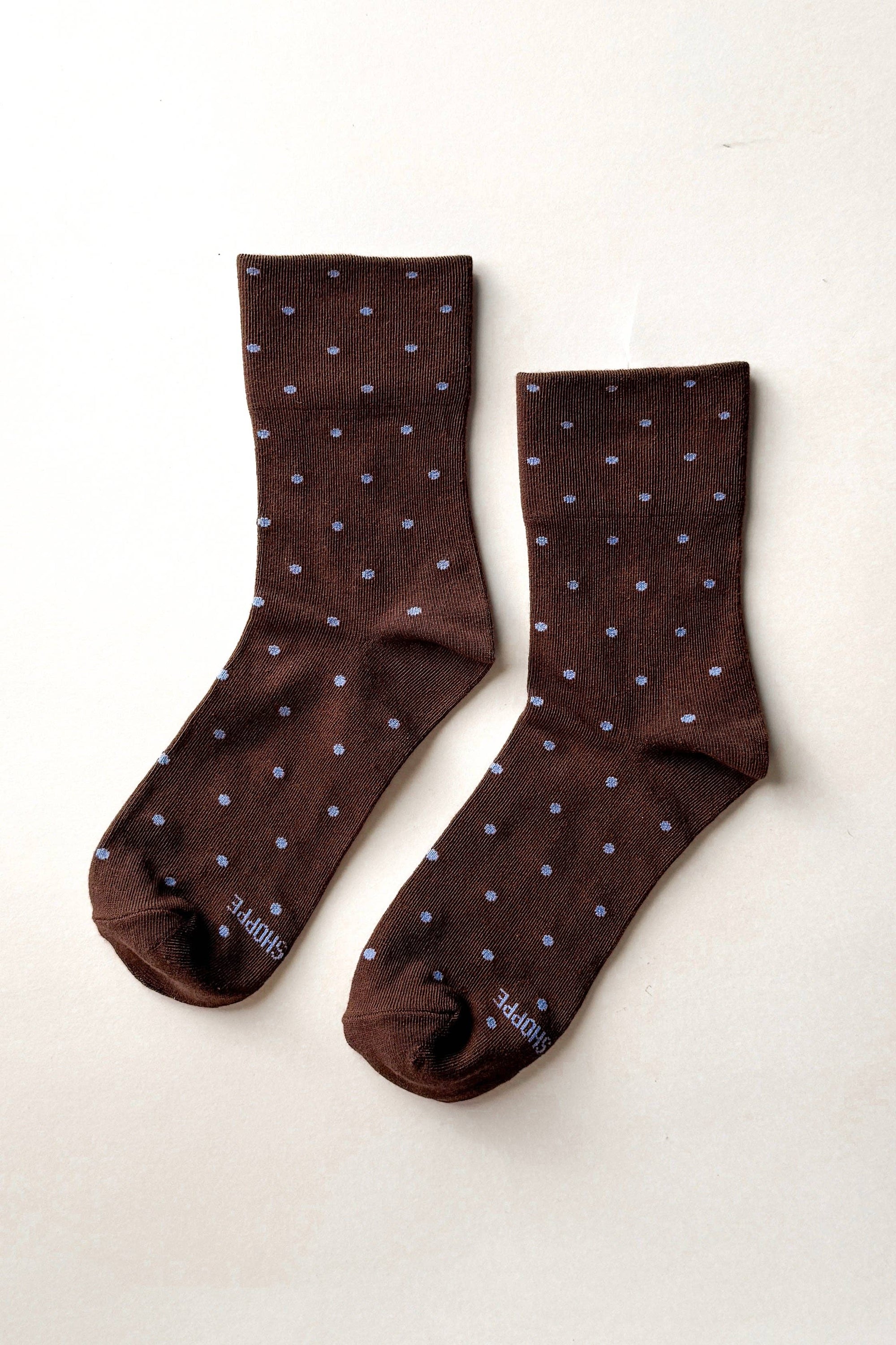 Le Bon Shoppe Polka Dot Socks - Brown and Blue