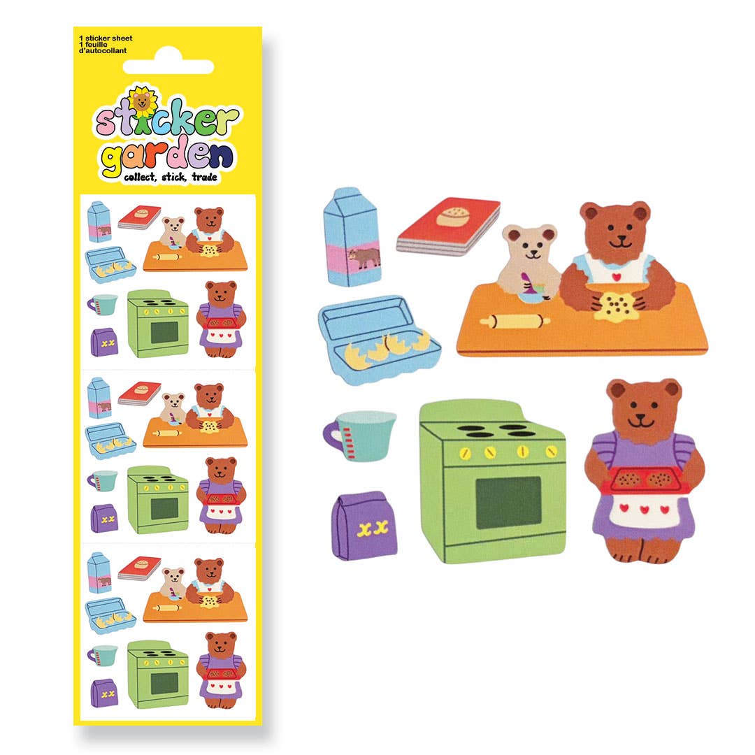 Glossy Baking Bears Fun Stickers: English