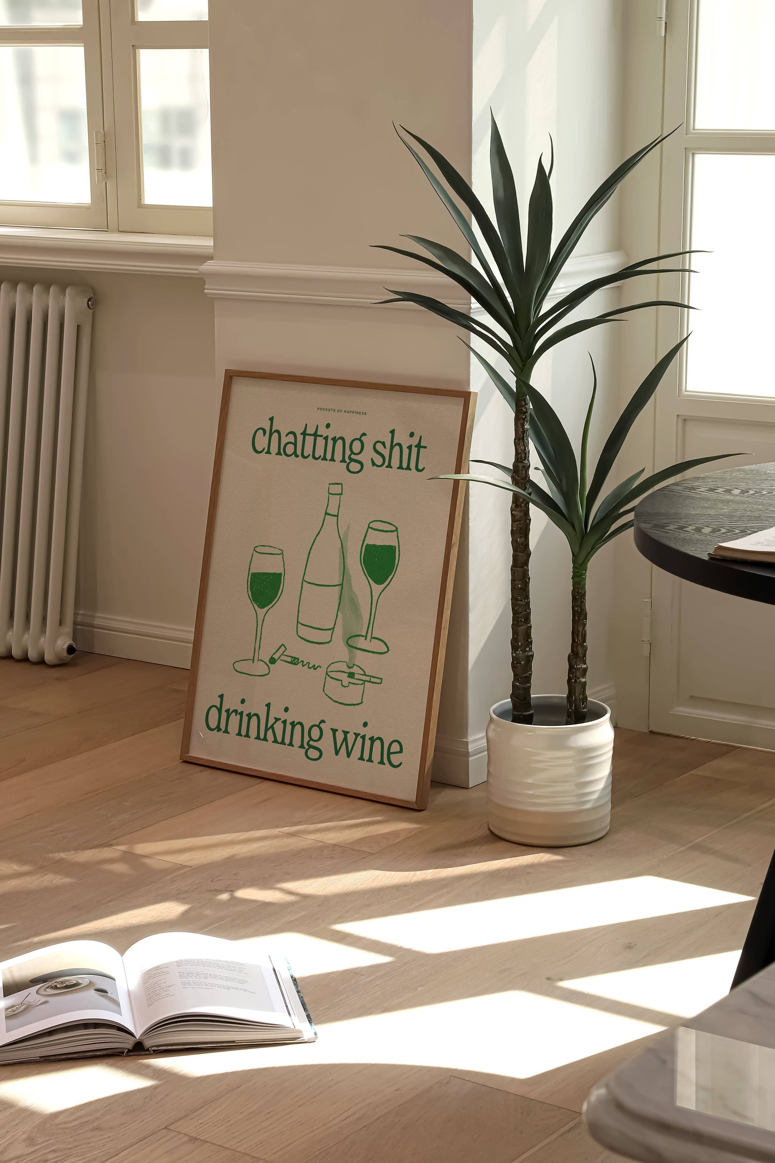 Chatting Shit Drinking Wine print A5 on wall