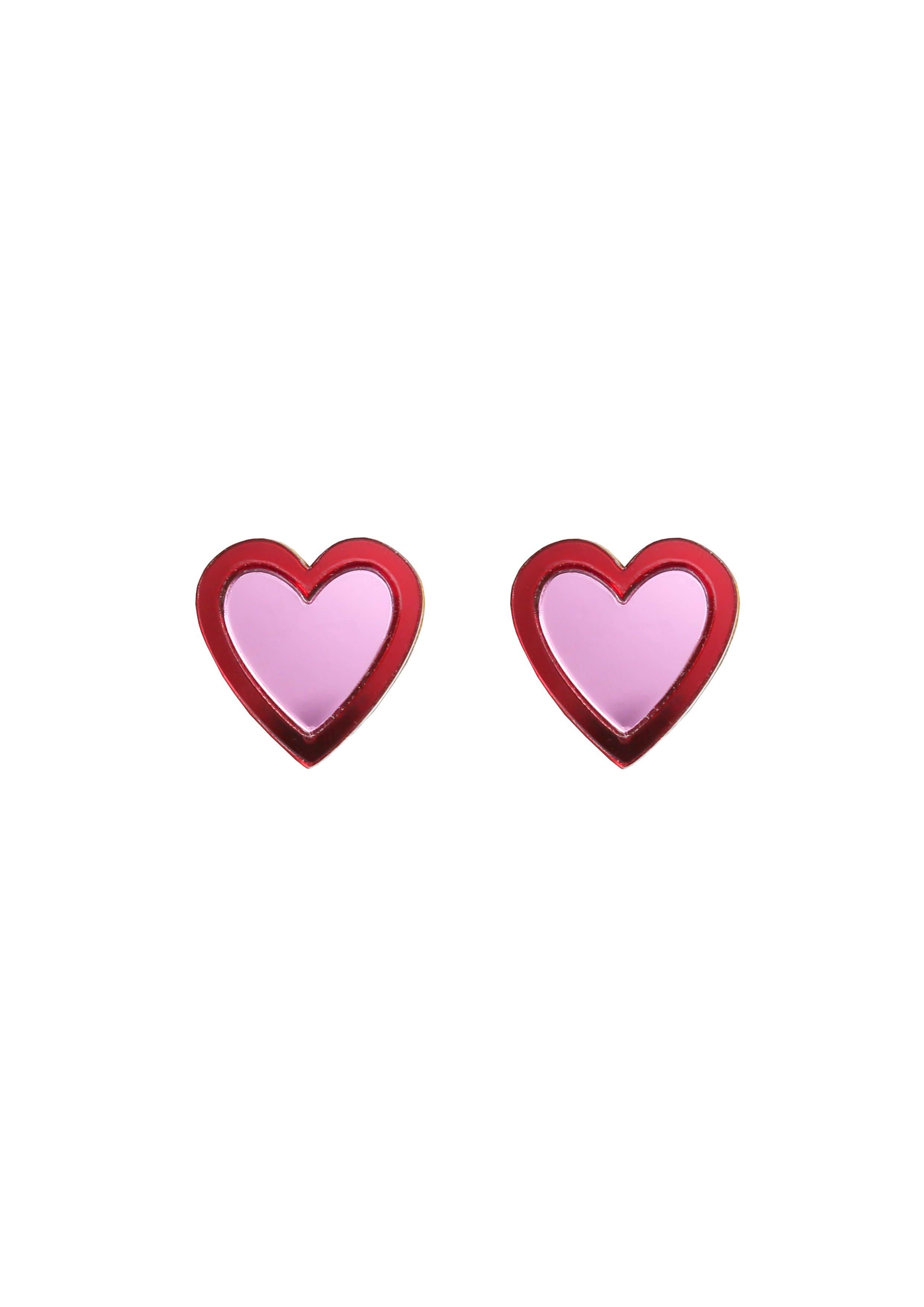 Acrylic Heart Studs: Silver Glitter + Silver Mirror