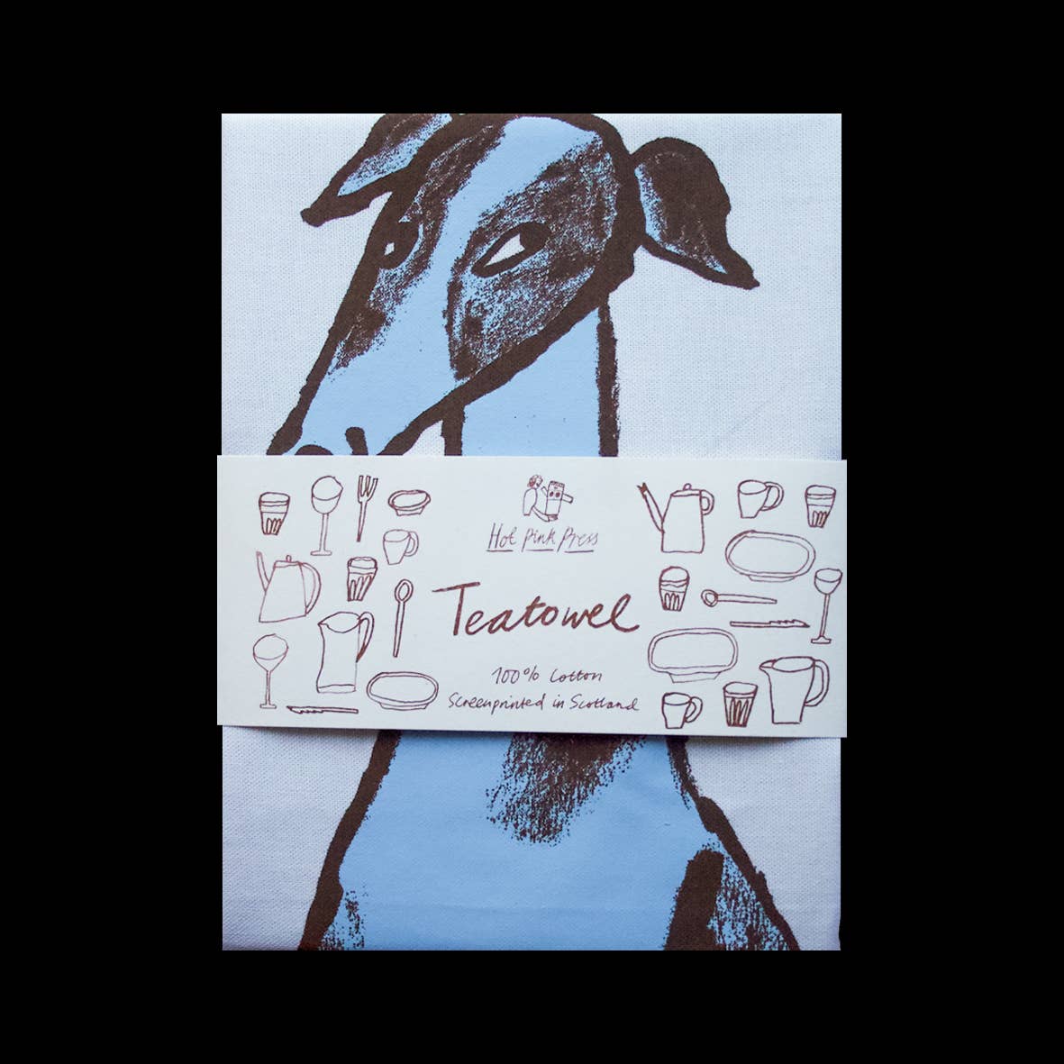 Sneaky Dog Blue Screenprinted Teatowel