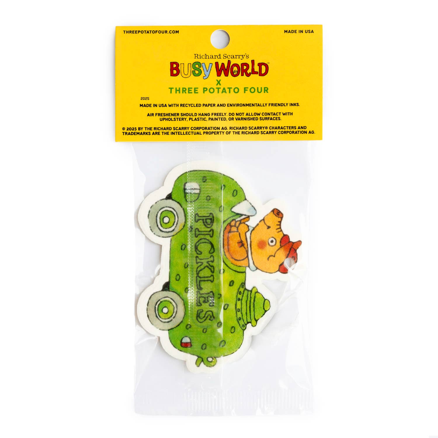 Pickle Car Air Freshener by Three Potato Four x Richard Scarry, styled shot