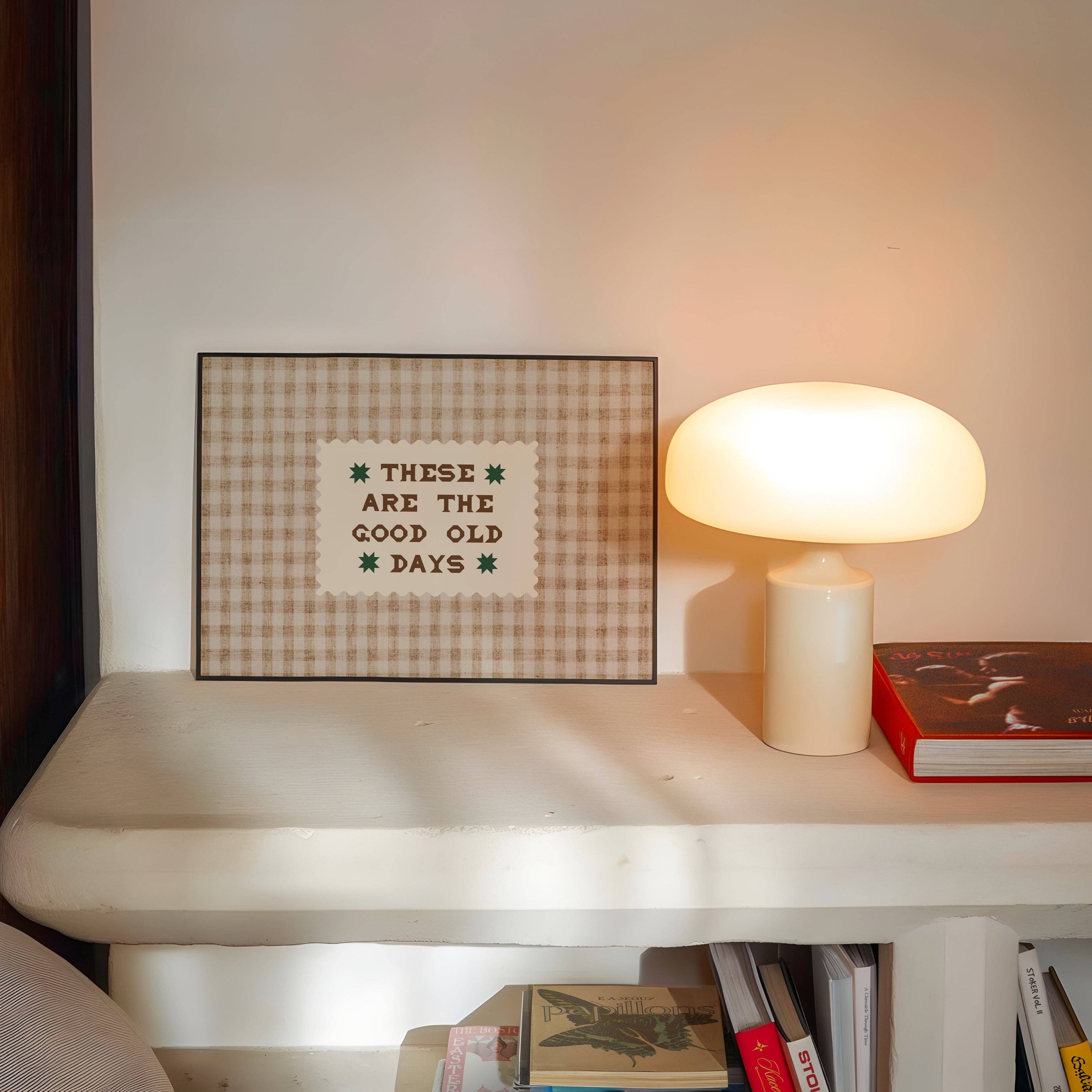 These Are The Good Old Days Gingham Print: Brown / Unframed / A4