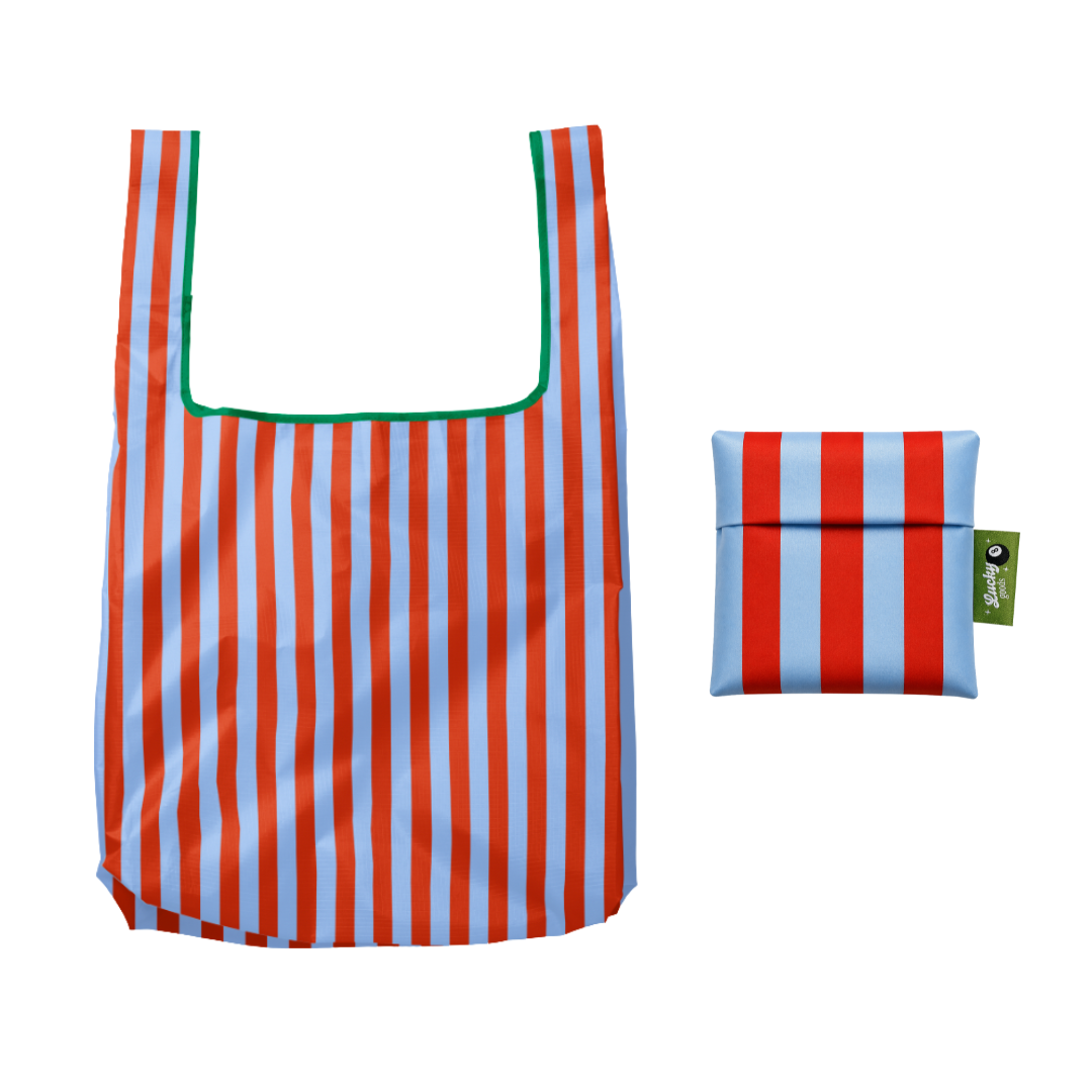 Blue & Maroon Stripes Foldable Nylon Tote