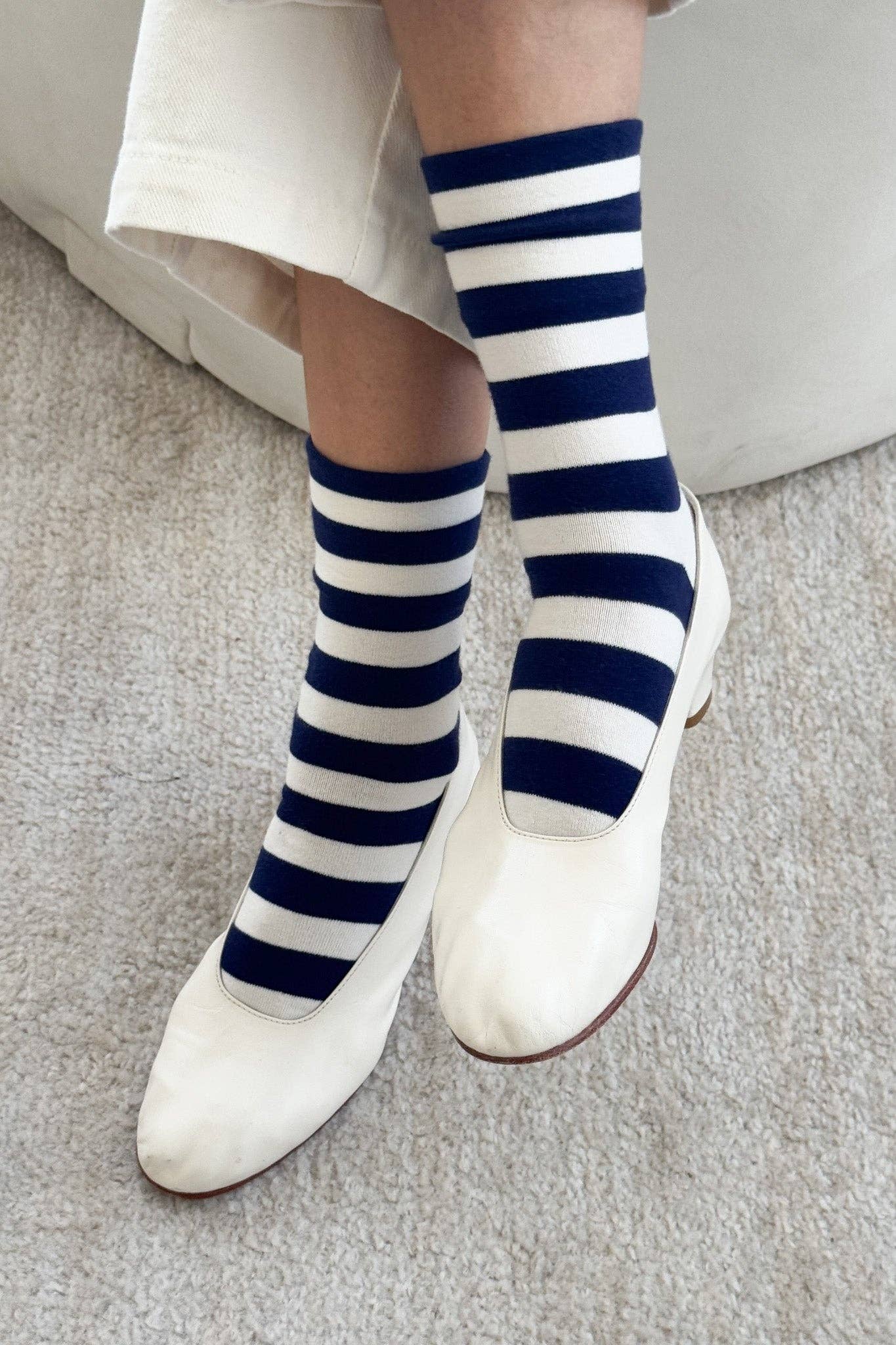Le Bon Shoppe Wide Wally Socks - Navy Stripe