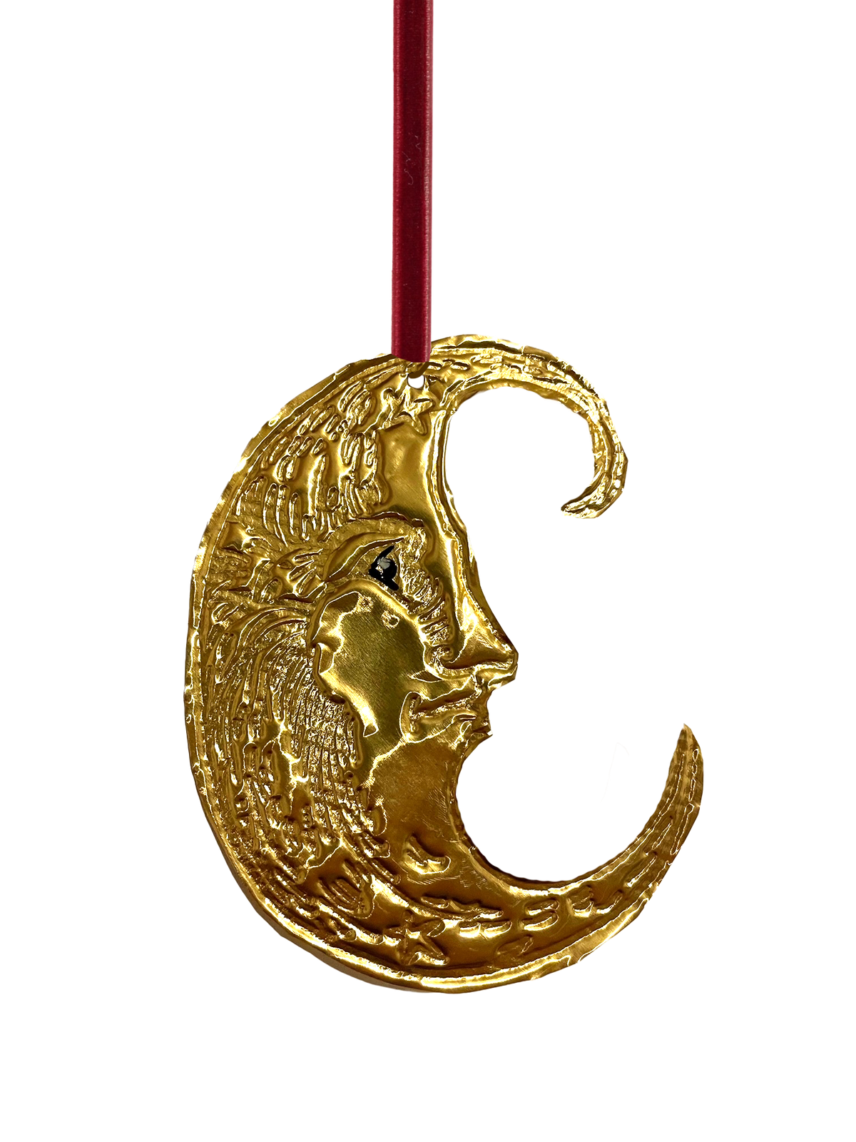 Tin Embossing Moon Ornament with Ribbon