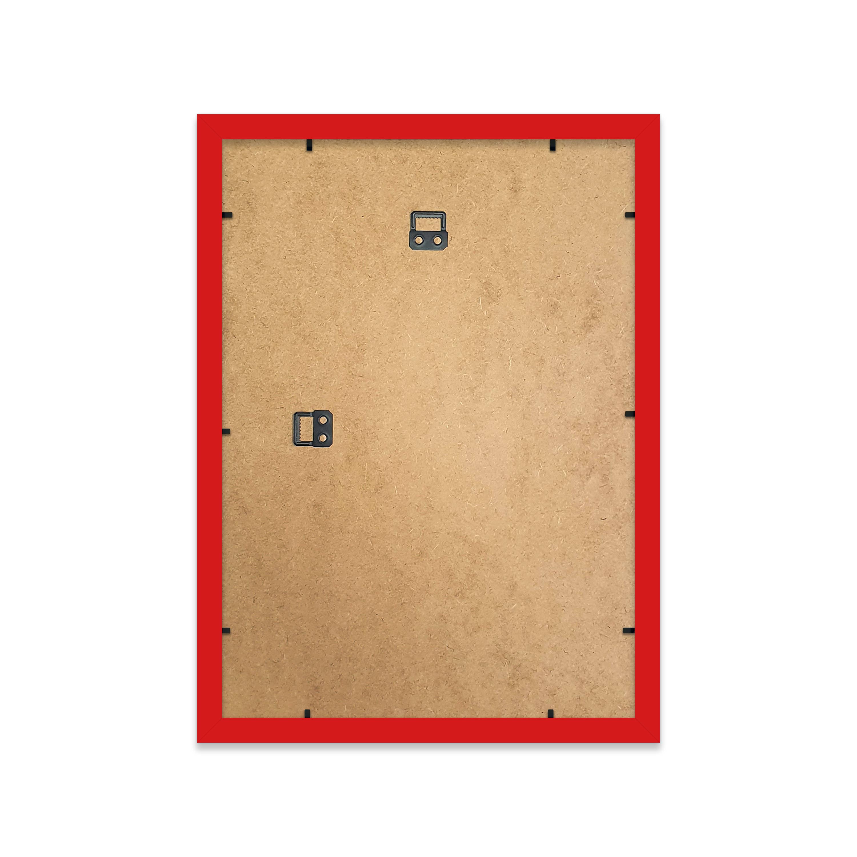 Red A3 picture frame back with wall hooks — lightweight bold frame for prints