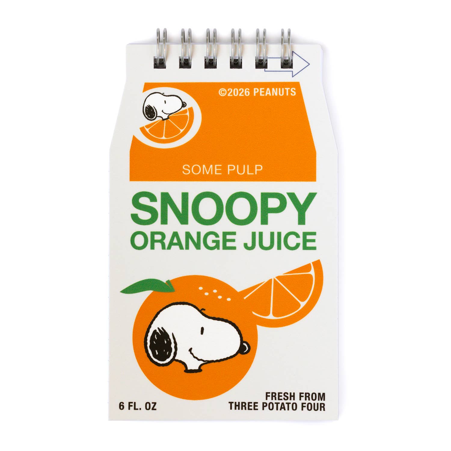 Snoopy Orange Juice mini notebook by Three Potato Four, part of the Peanuts Grocery range