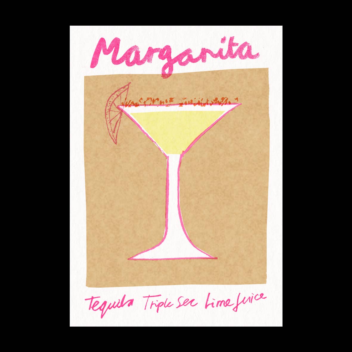Margarita risograph cocktail print, A3, by Hot Pink Press