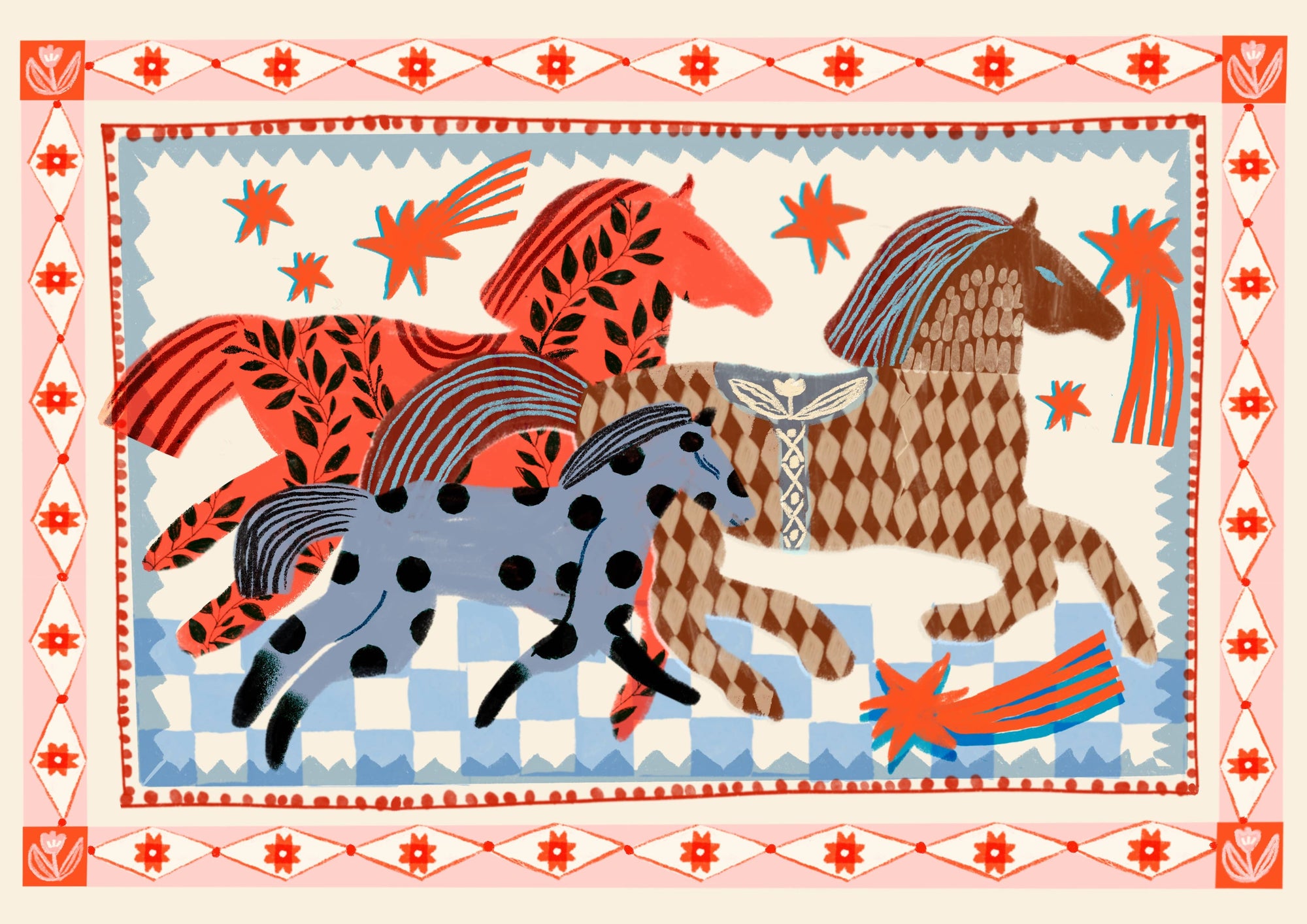 Pink Horse Running print, detail