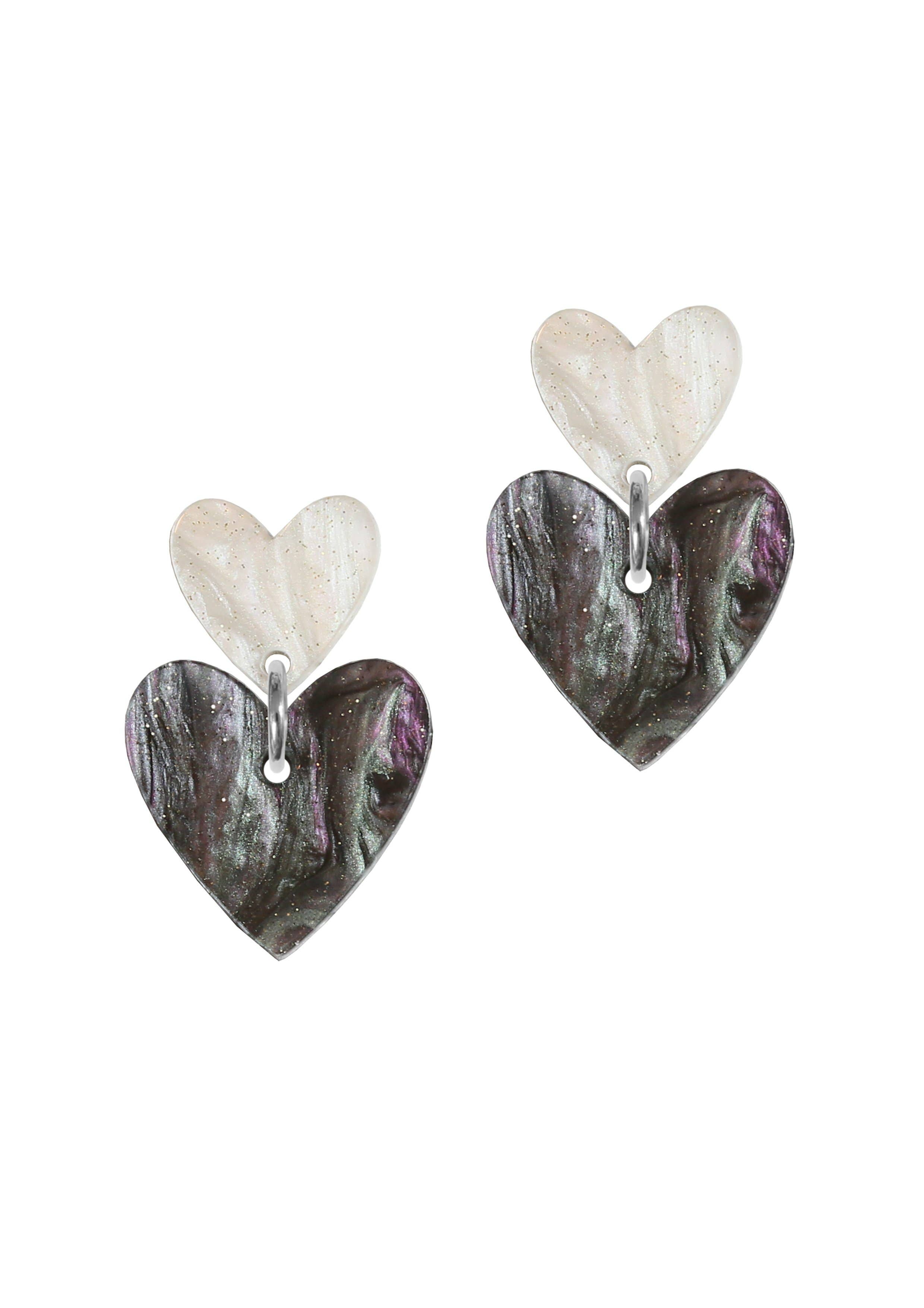Double Heart Acrylic Studs: Purple Pearl