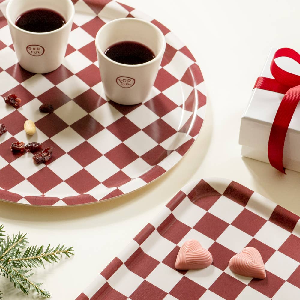 Burgundy / Cream CHECKER Serving Tray - 27x20 cm
