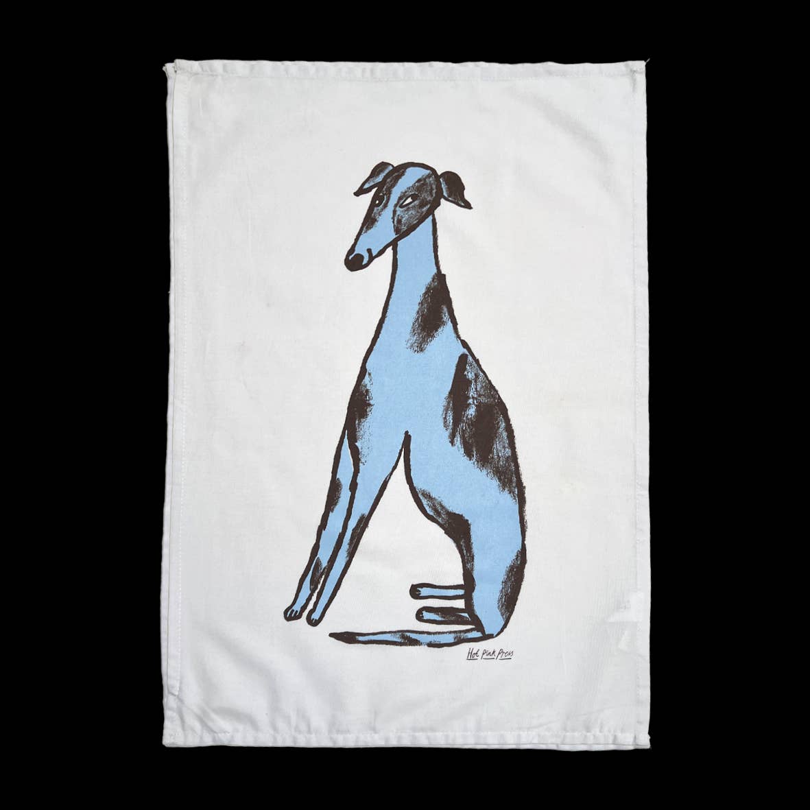 Sneaky Dog Blue Screenprinted Teatowel