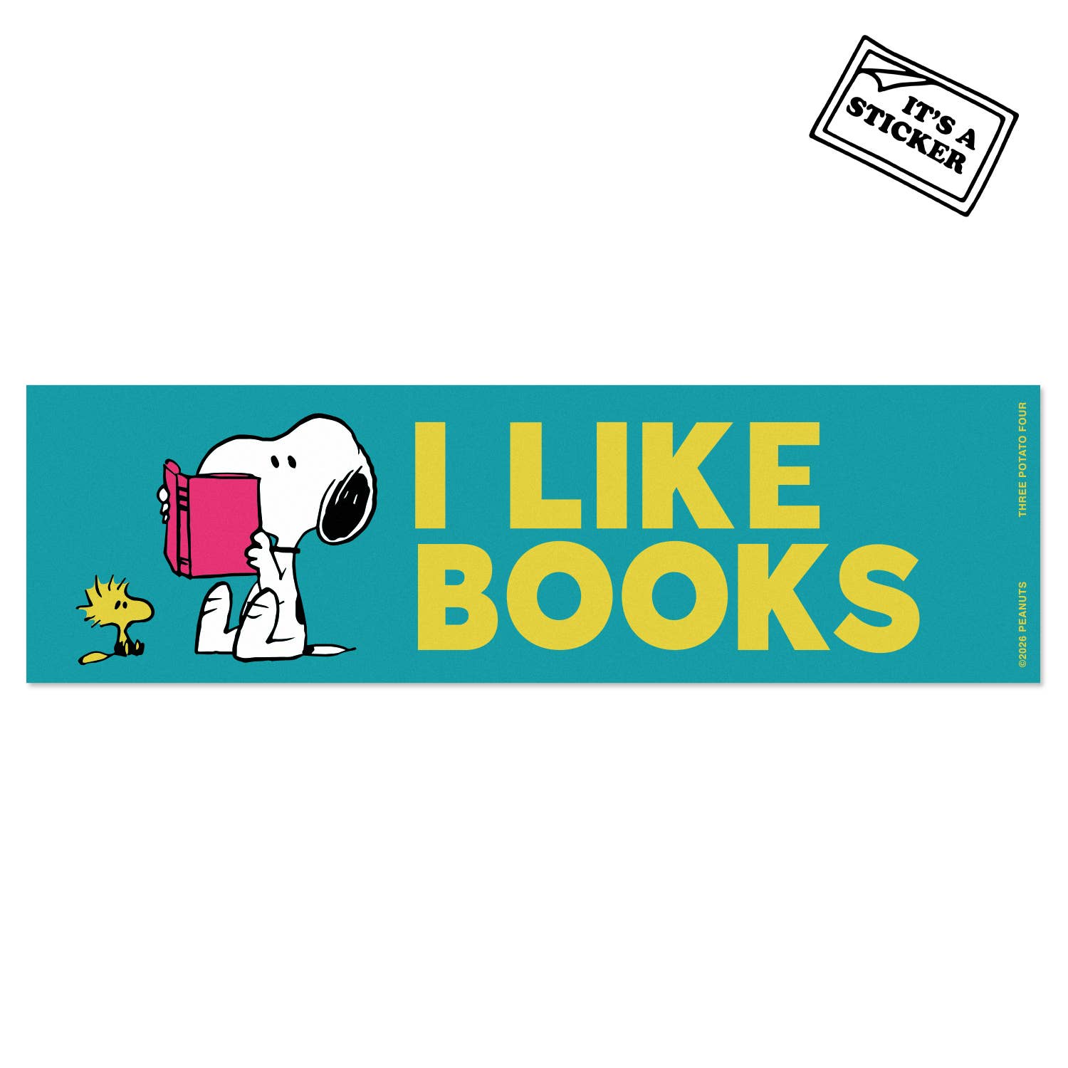 Snoopy I Like Books Bumper Sticker by Three Potato Four