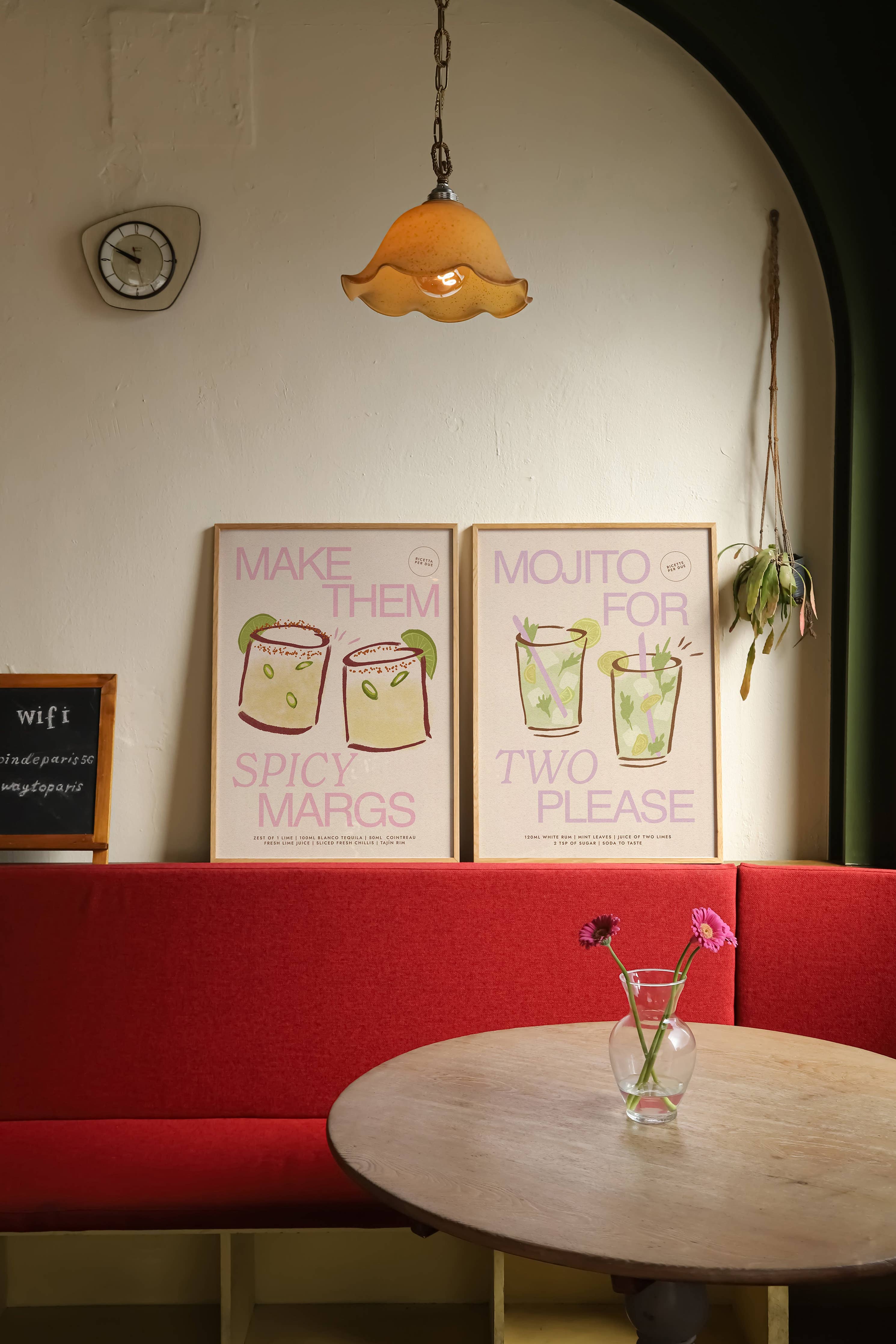 Spicy Margaritas print blue A5 on wall