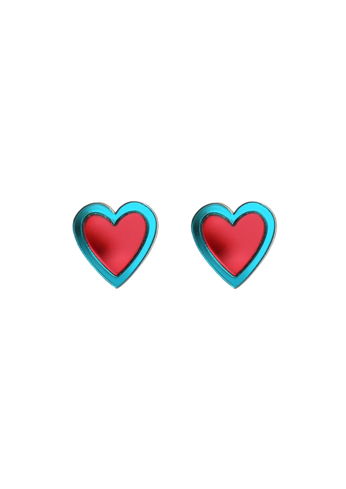 Acrylic Heart Studs: Red Mirror + Pink Mirror