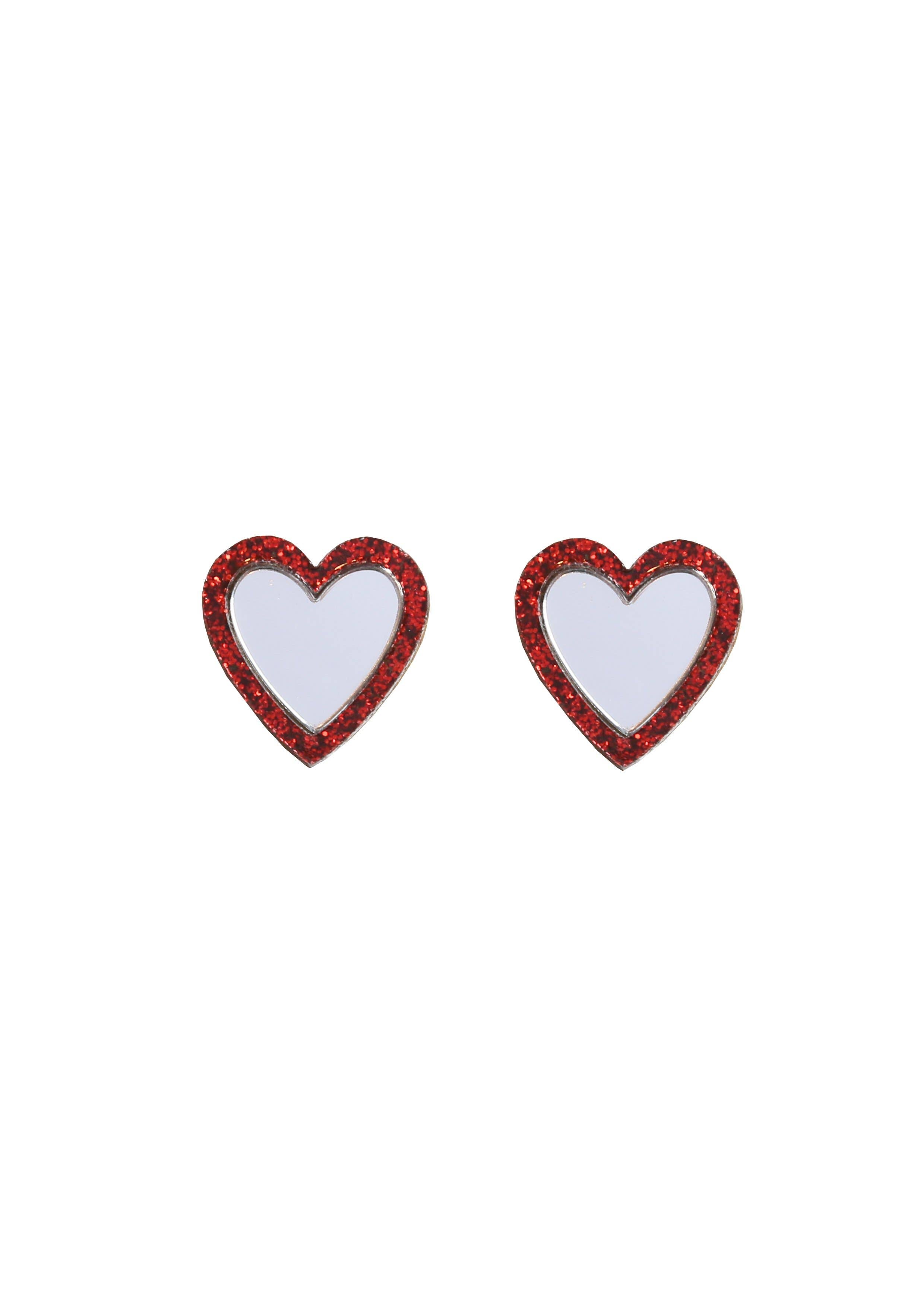 Acrylic Heart Studs: Red Mirror + Pink Mirror