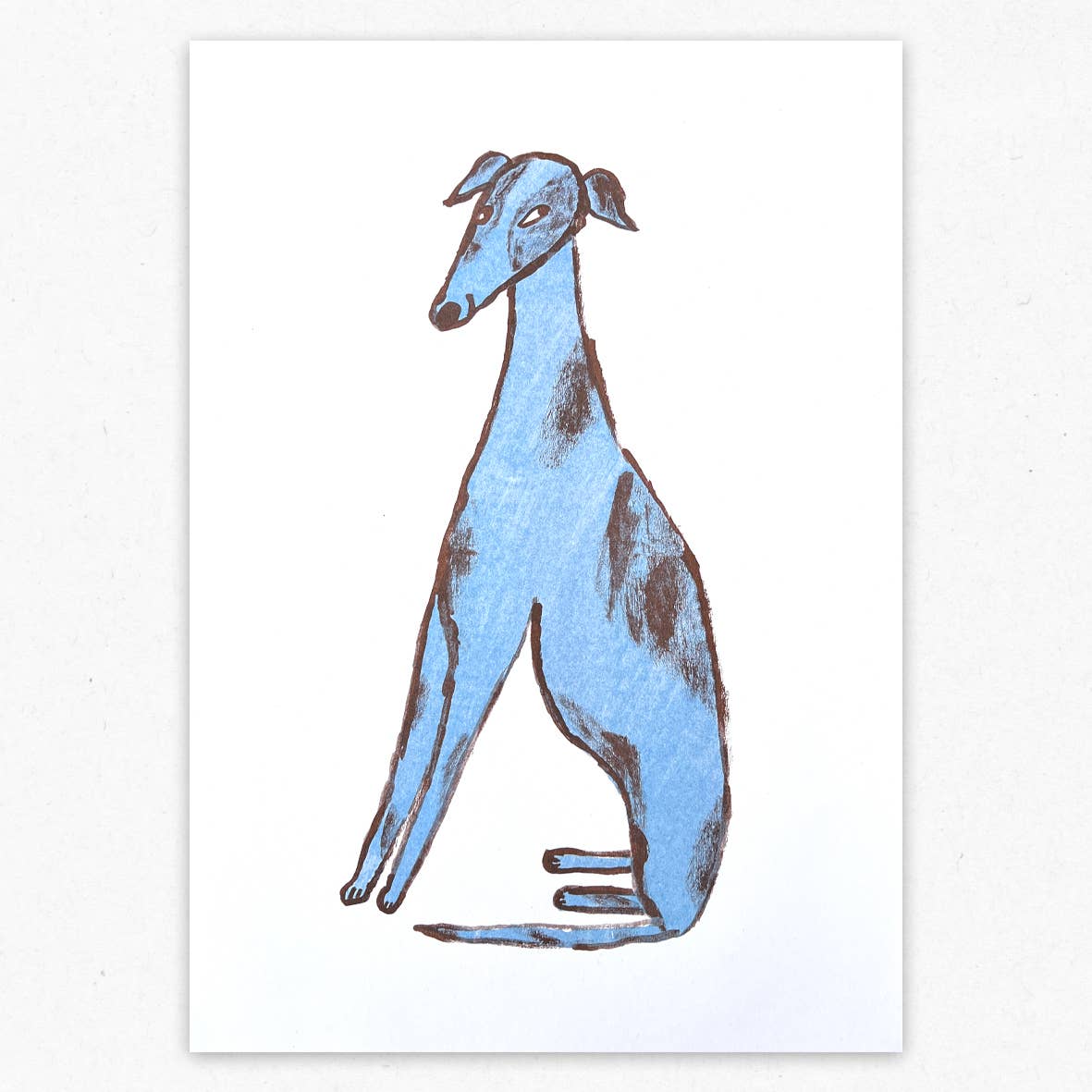Blue Dog Risograph Art Print: A4