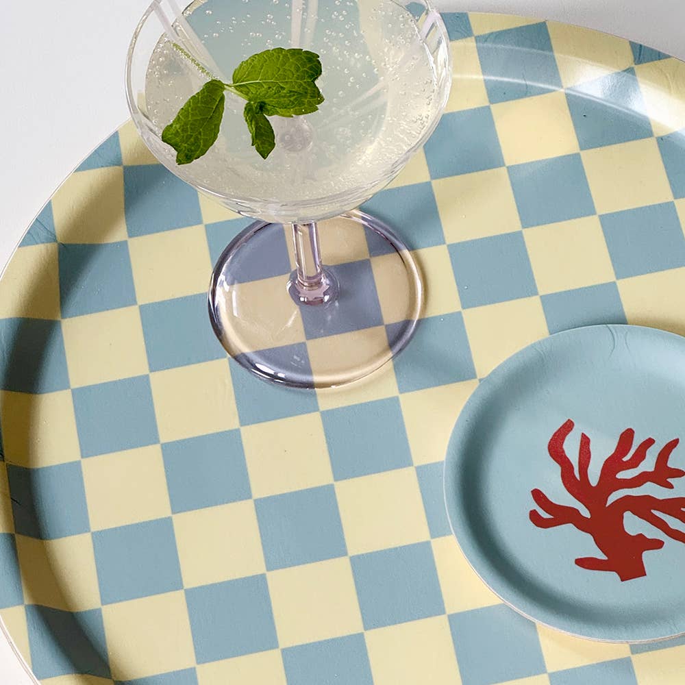 Lemon & Seafoam Round Serving Tray - 31 cm