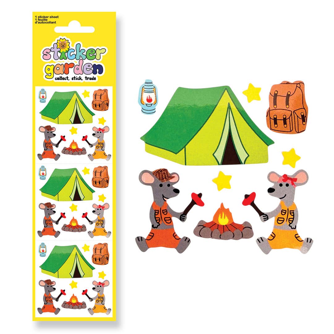 Glossy Mice Camping Stickers Sheet Vintage Inspired: English