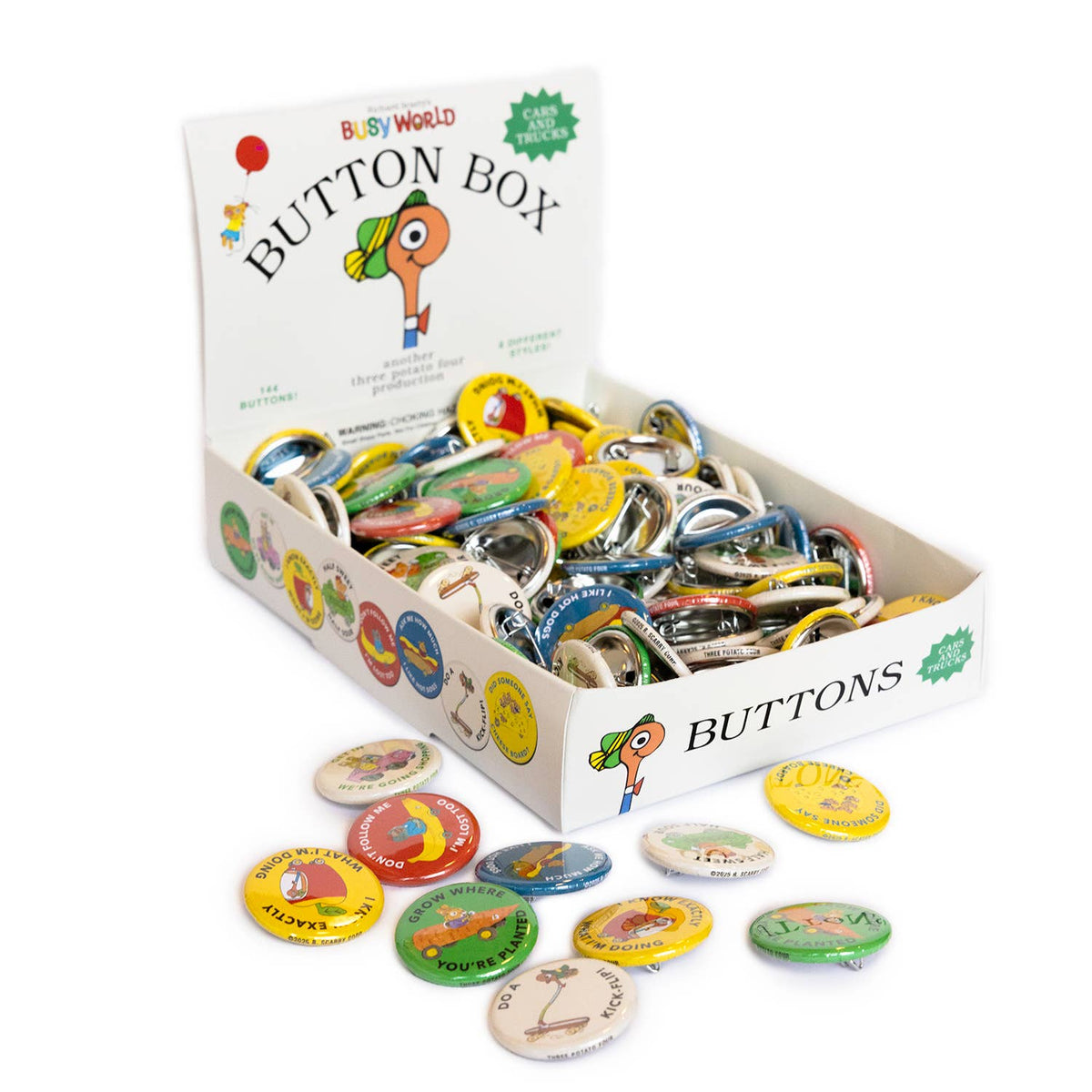 3P4 x Richard Scarry Button Box Cars and Trucks - product shot