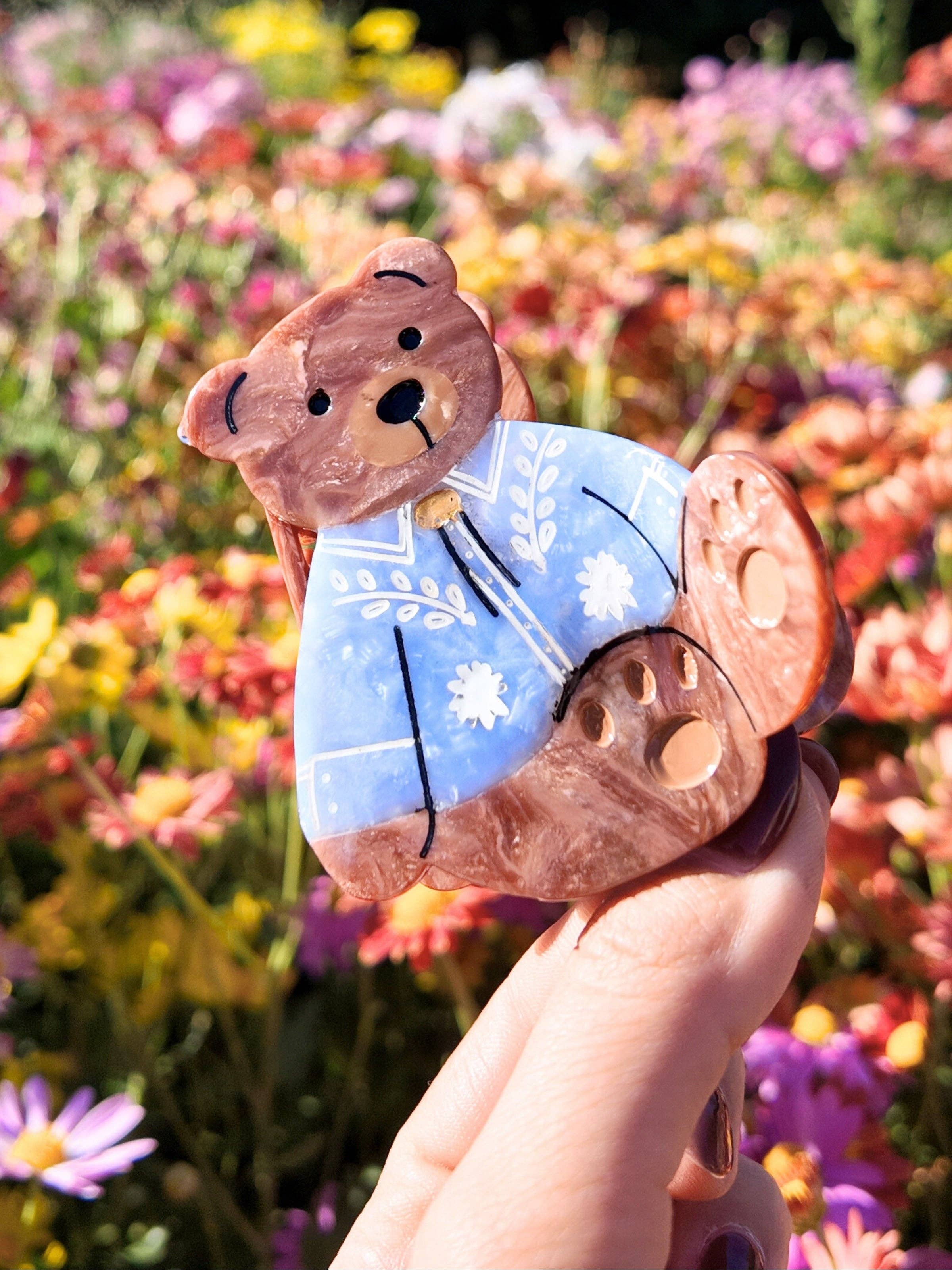 Hand-painted Hair Claw Clip | Cowboy Teddy Bear | Eco Friendly