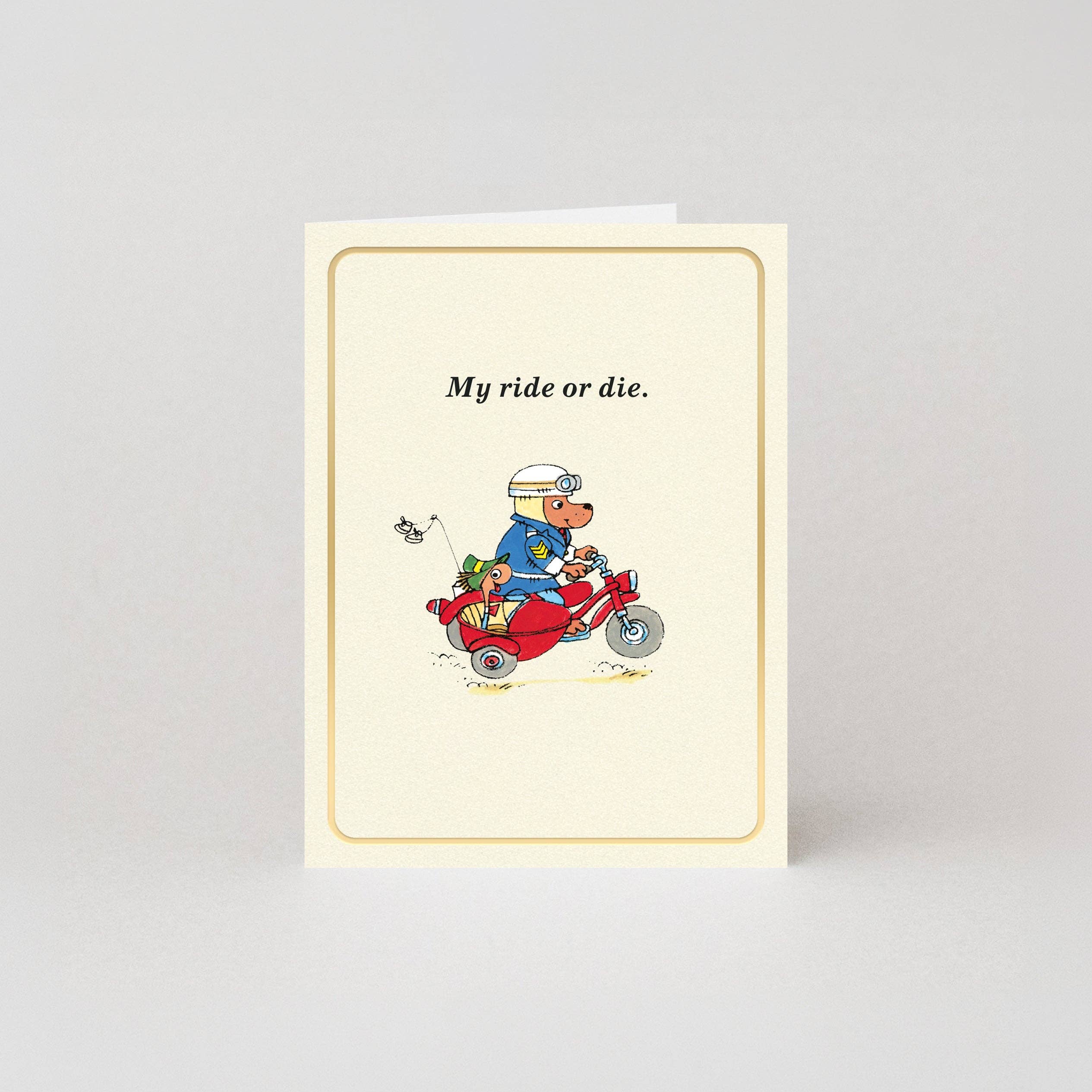 My Ride Or Die - Gold Foil - Mini Card by Richard Scarry