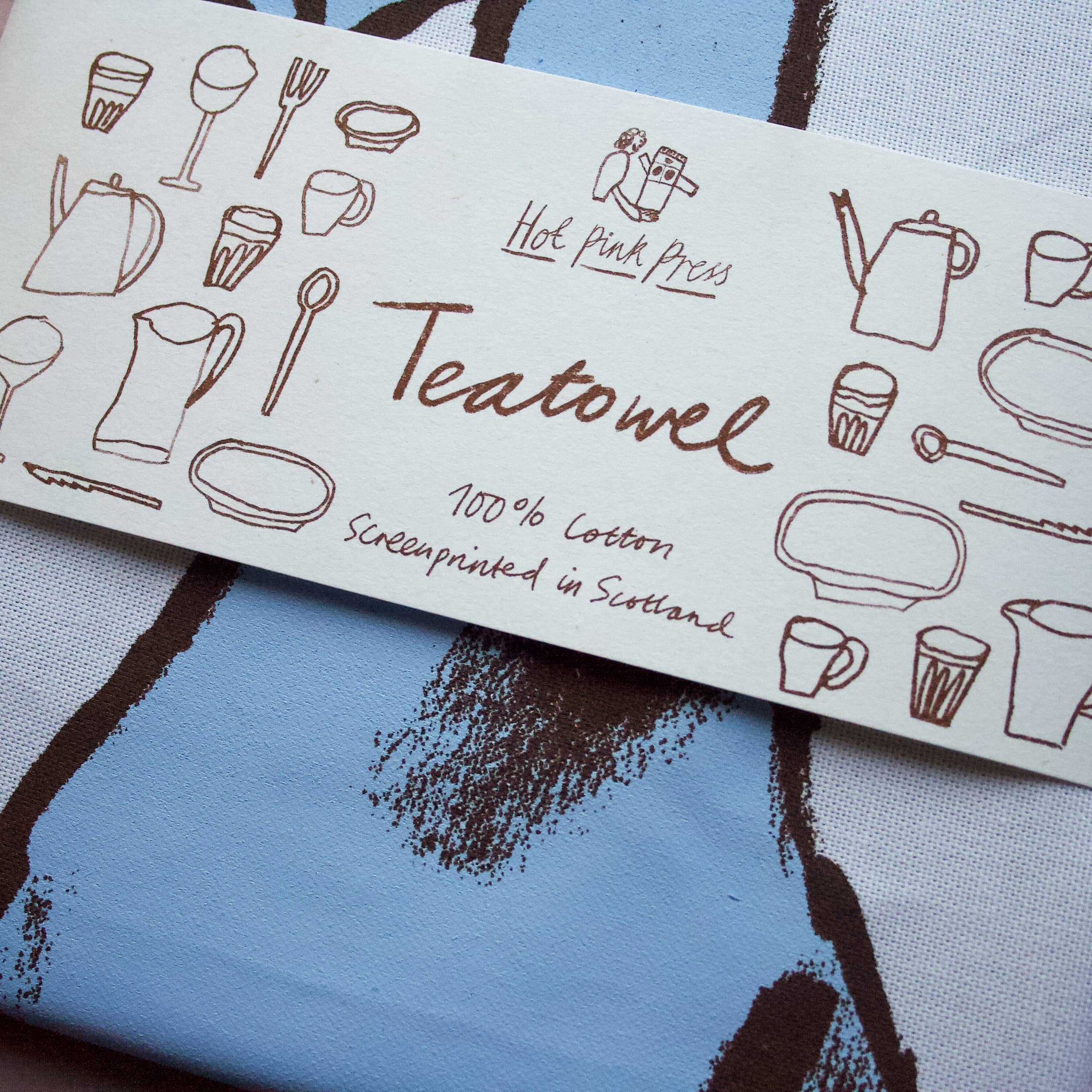 Sneaky Dog Blue Screenprinted Teatowel