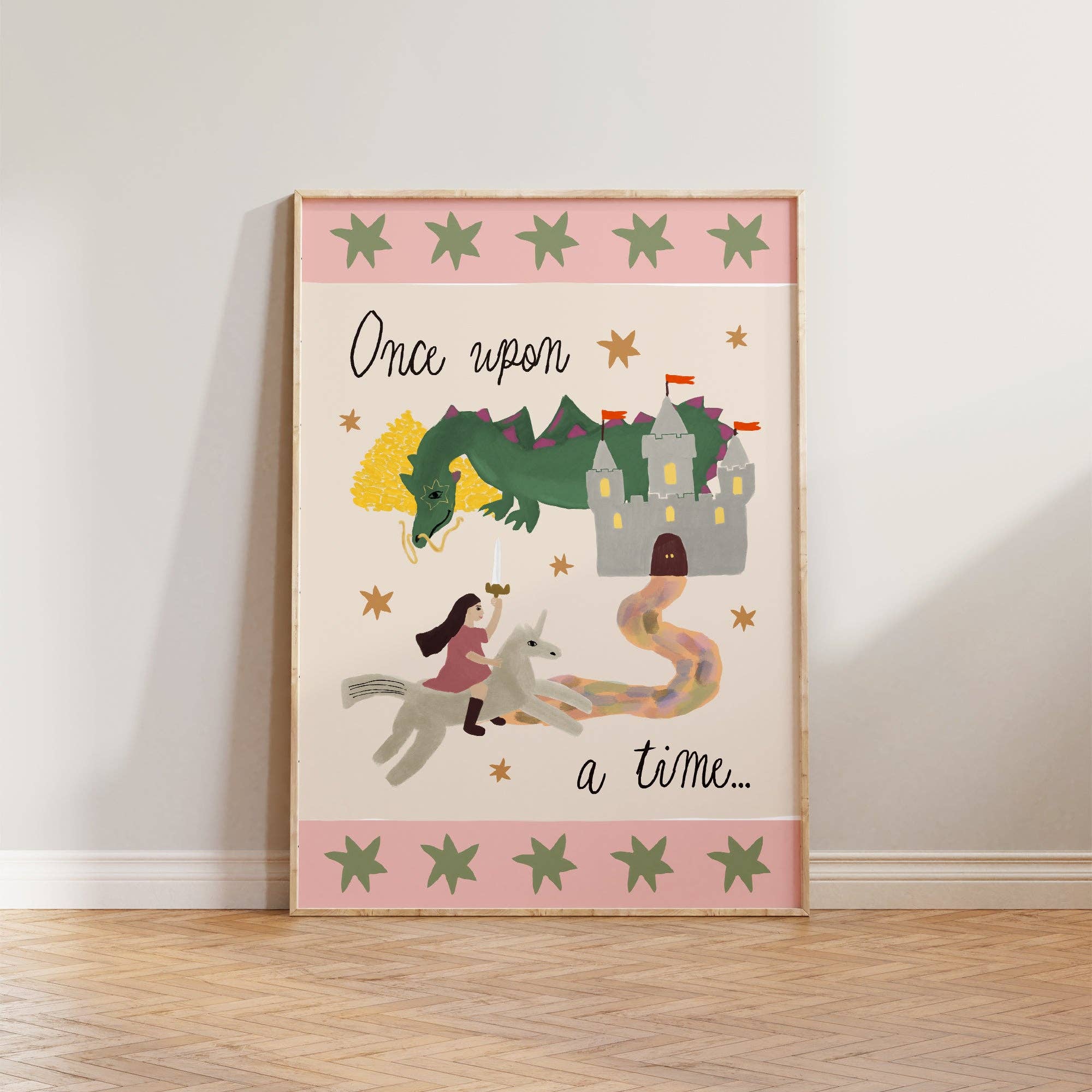 Once Upon a Time Print: Pink / Green / Unframed / A3