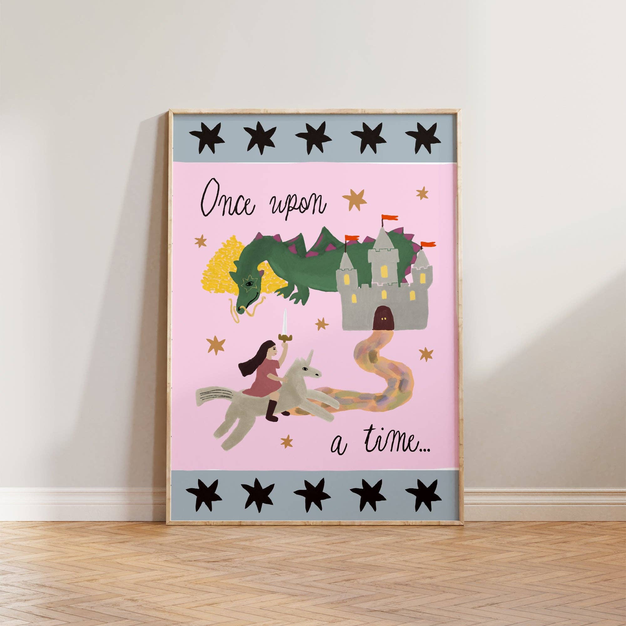 Once Upon a Time Print: Pink / Green / Unframed / A3