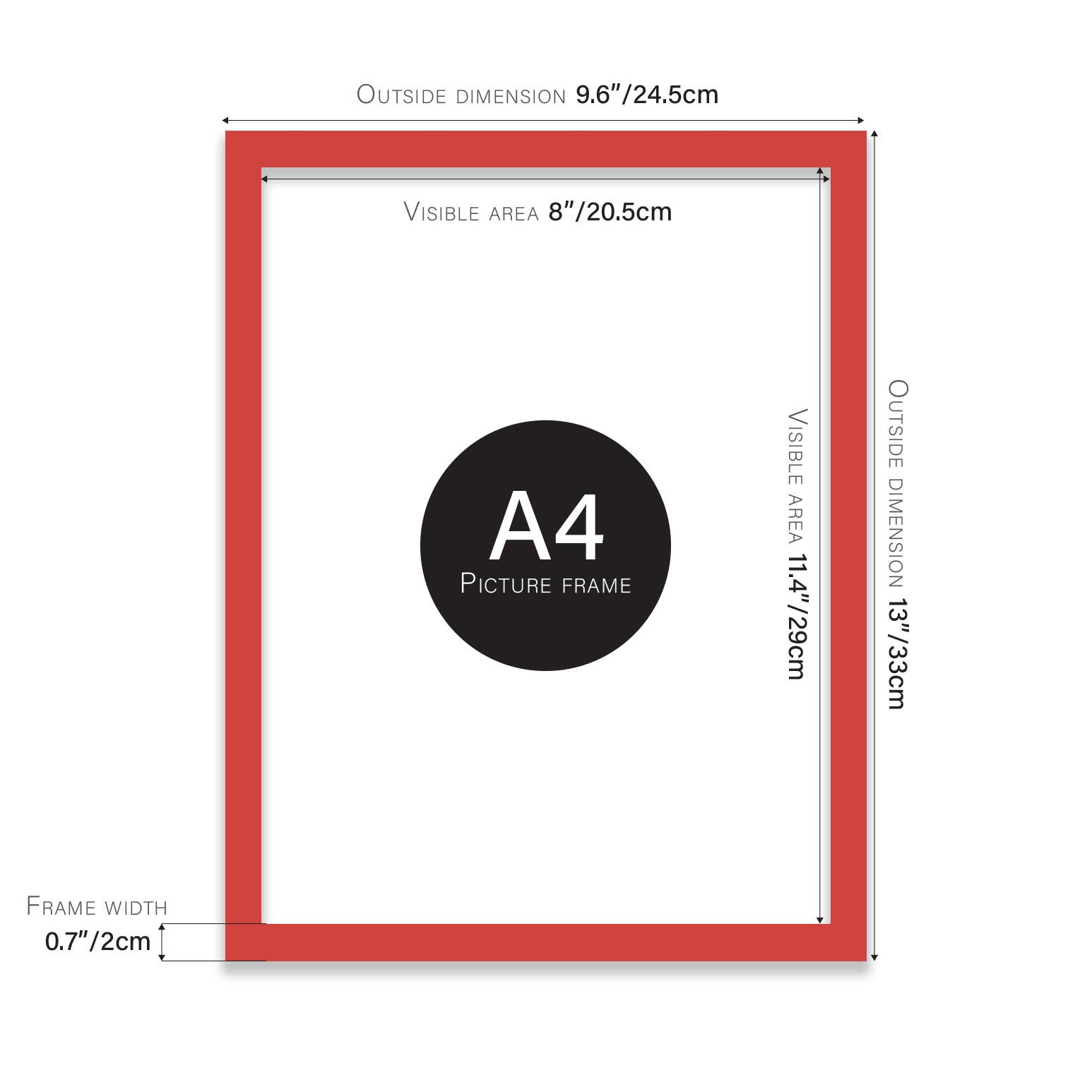 Red A4 frame slim profile — modern vibrant red picture frame