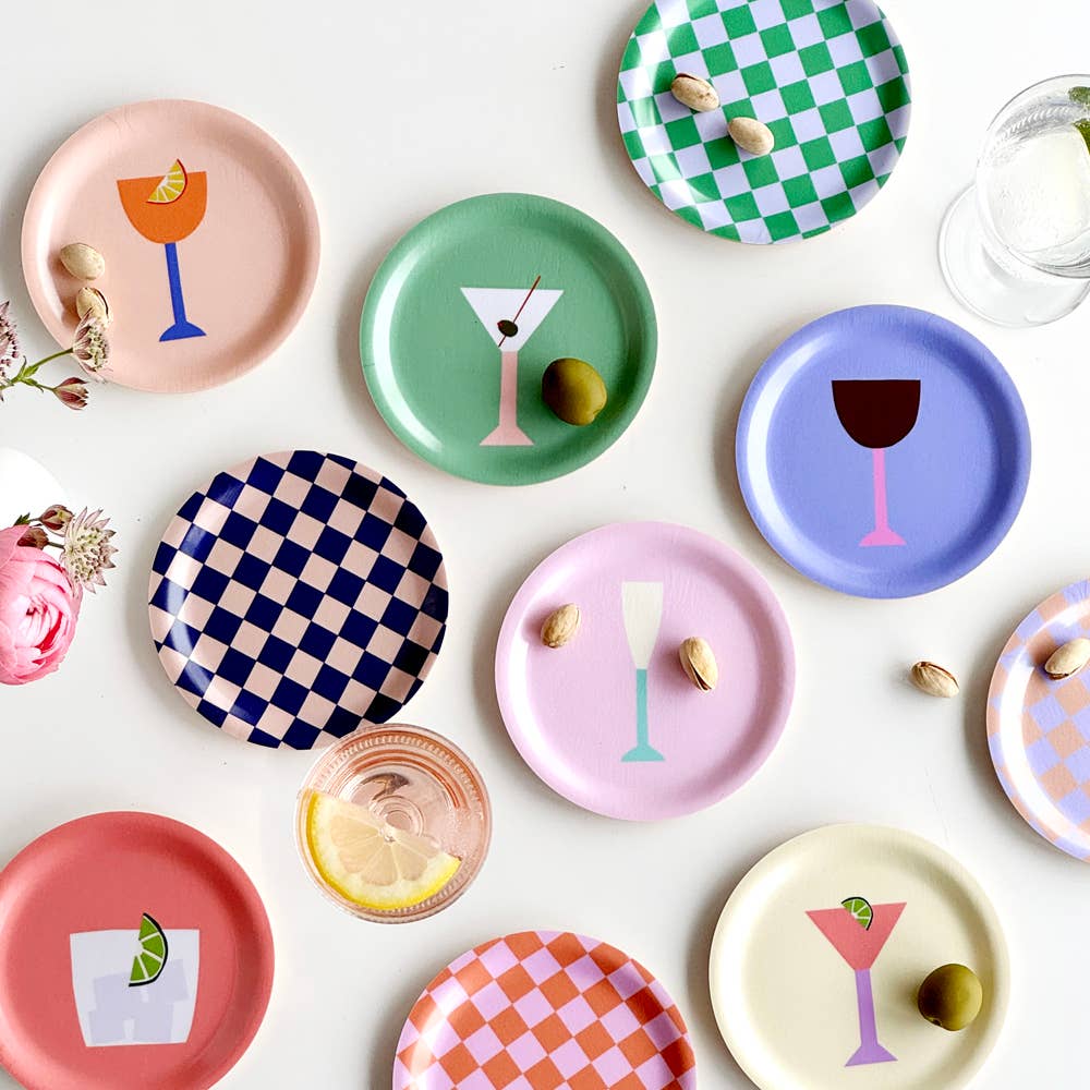 Birch Ply Checked Coasters -Fresh Colours Mix