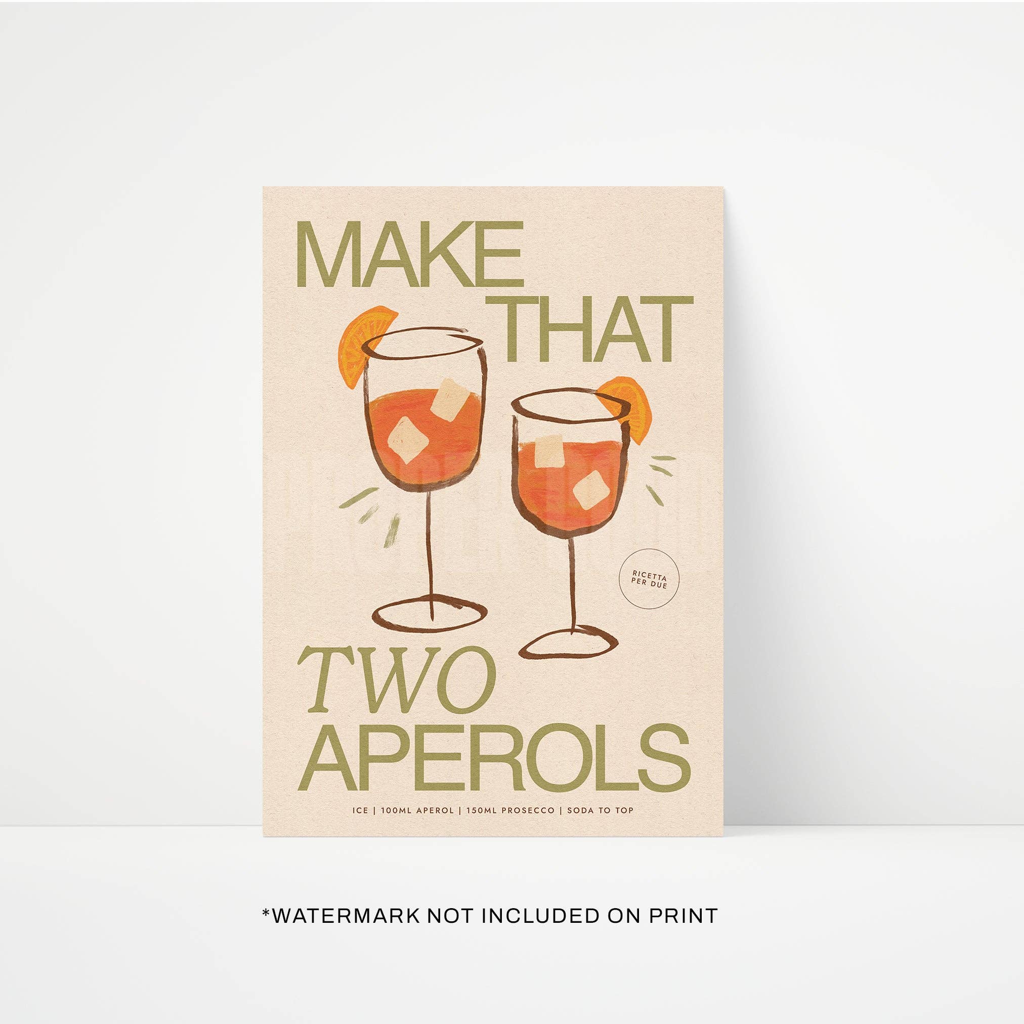 Aperol print teal A4 on wall