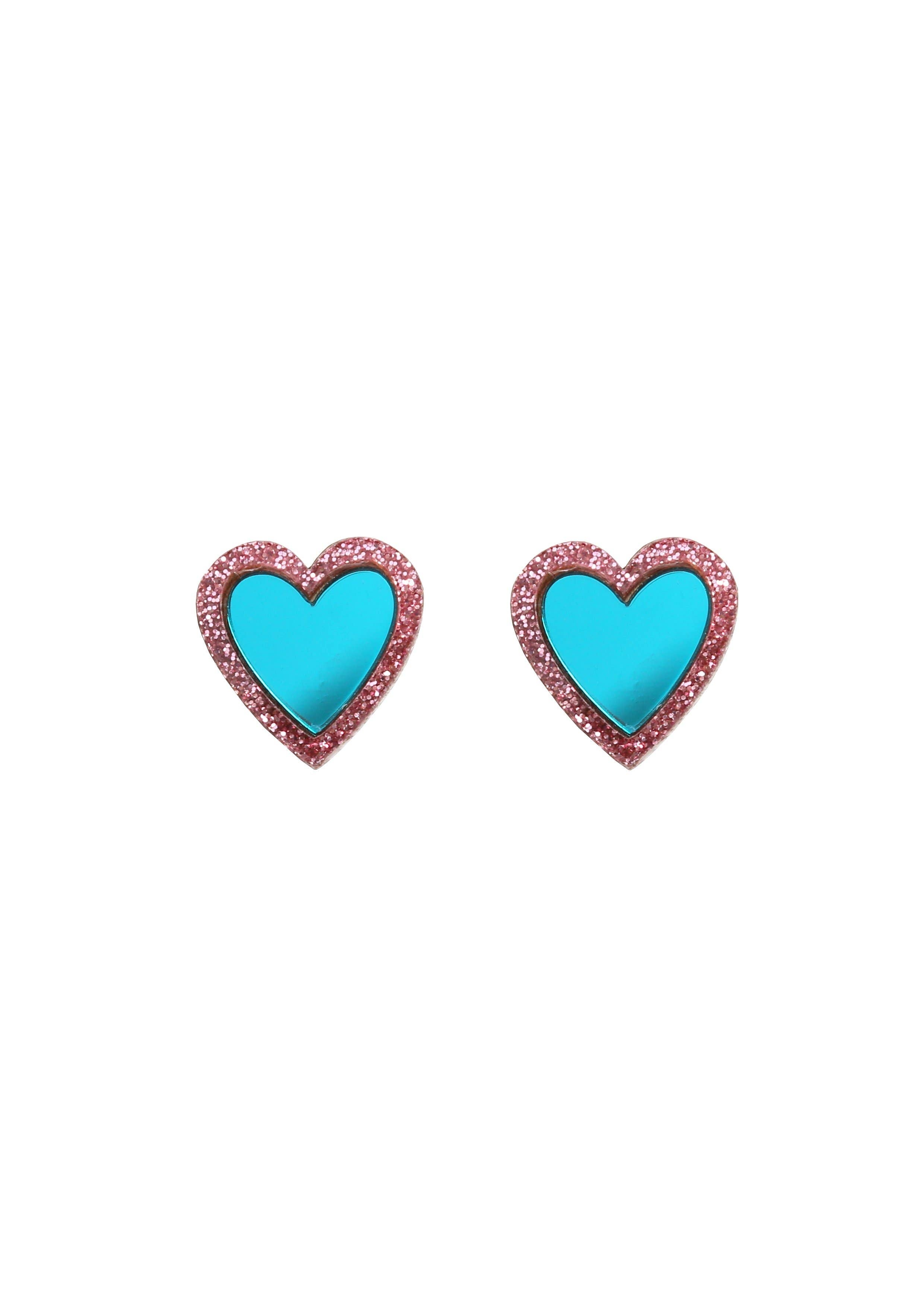 Acrylic Heart Studs: Teal mirror + Red Mirror