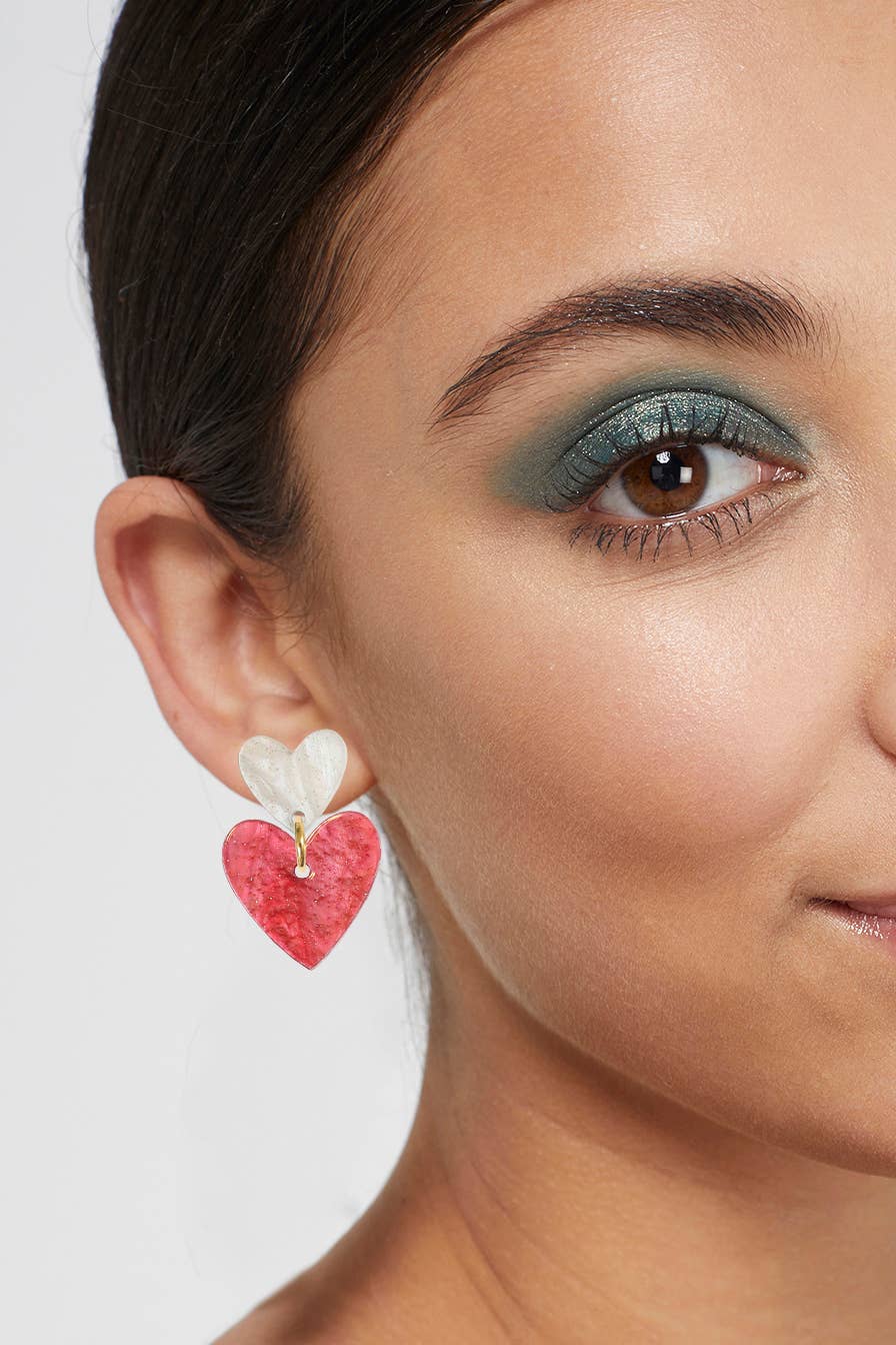 Double Heart Acrylic Studs: Red Pearl